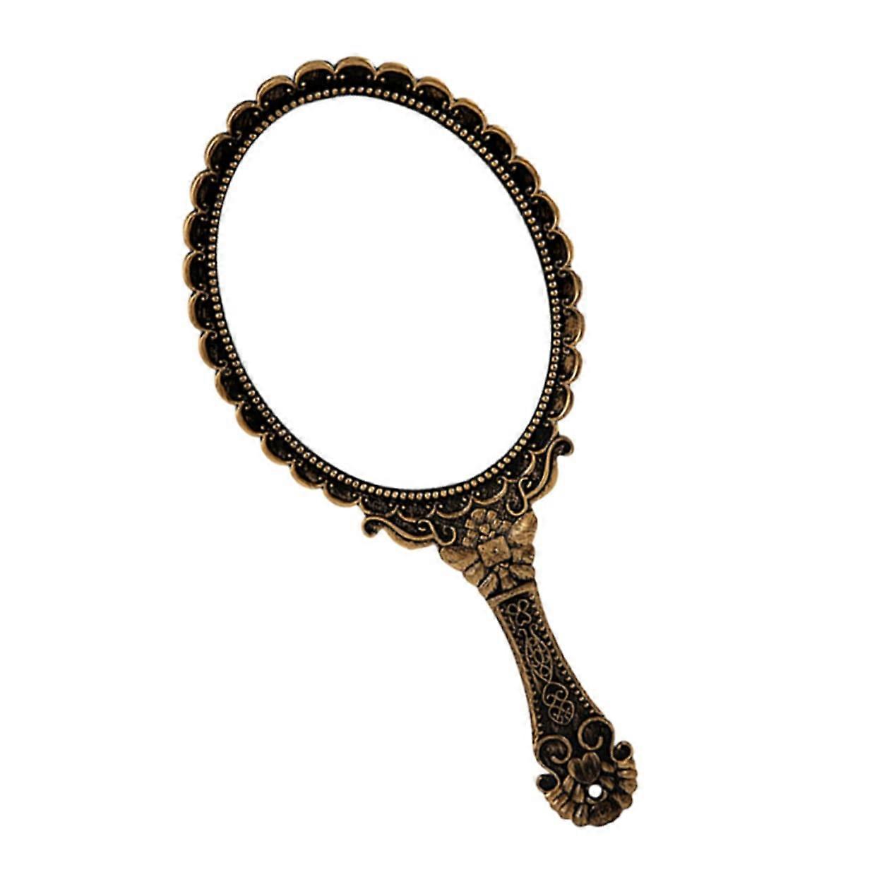 Cosmetic mirror with magnification oval hand mirror with handle retro design for dressing table and travel