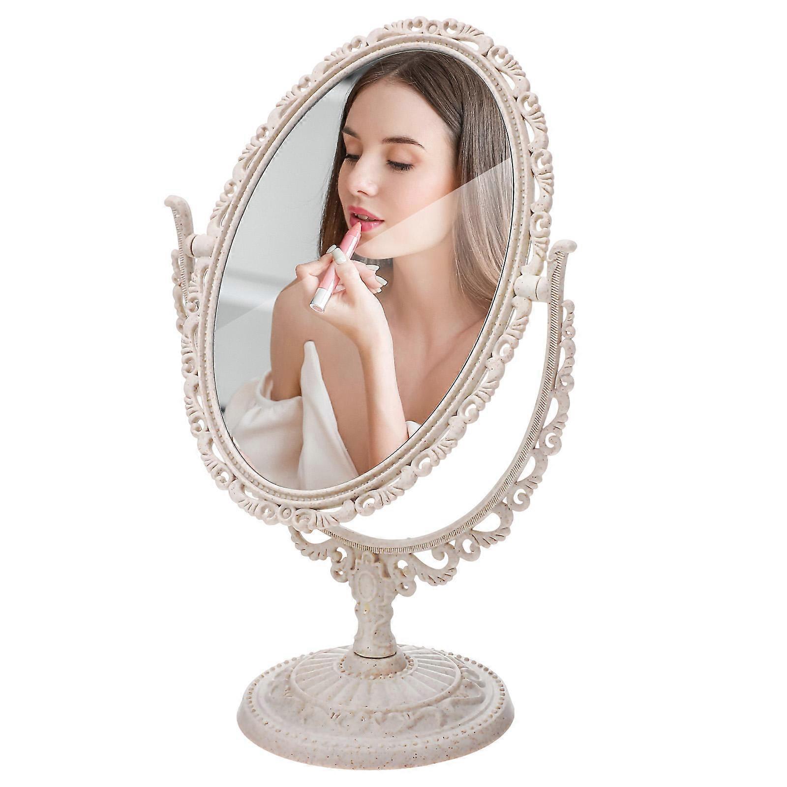 Makeup Mirror Vintage Tabletop Oval Elegant Design Plastic Home Decoration 1Pack