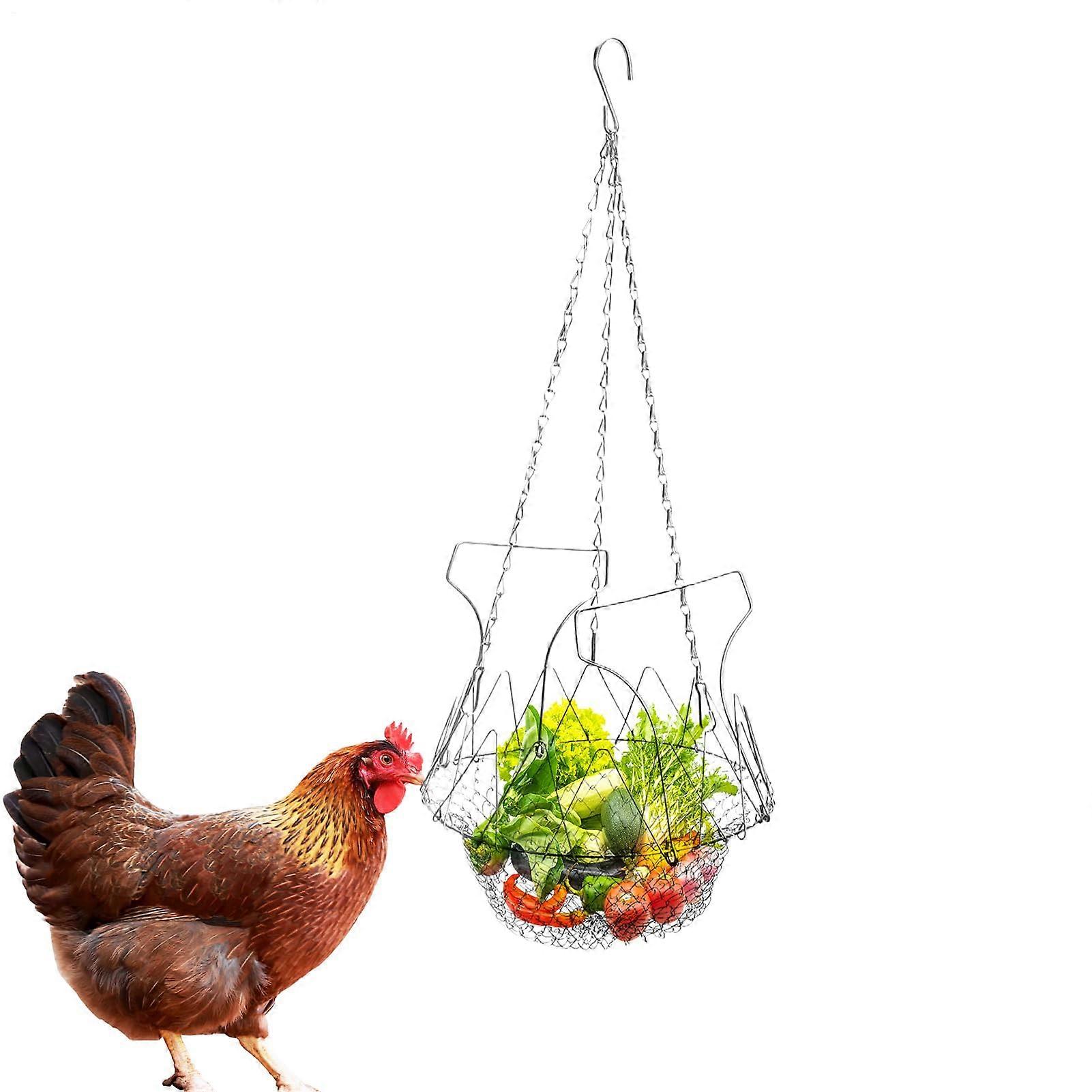 Foldable Chicken Feeder Stand with Metal Basket for Coop Garden Free Range