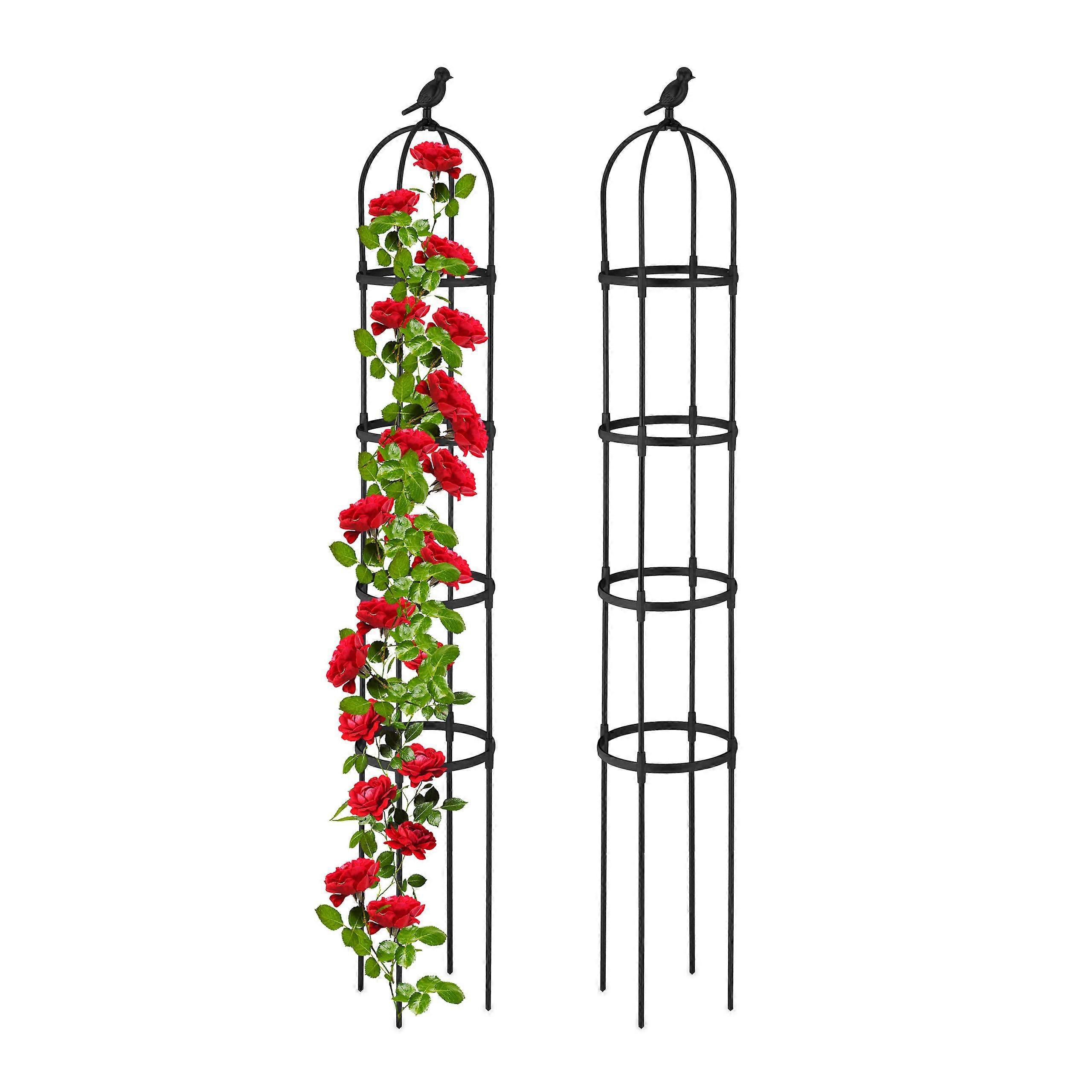 Obelisk Trellis, Set of 2, 188 x 30 cm, Trellis for Climbing Plants, Metal, Freestanding, Rose Tower, Black