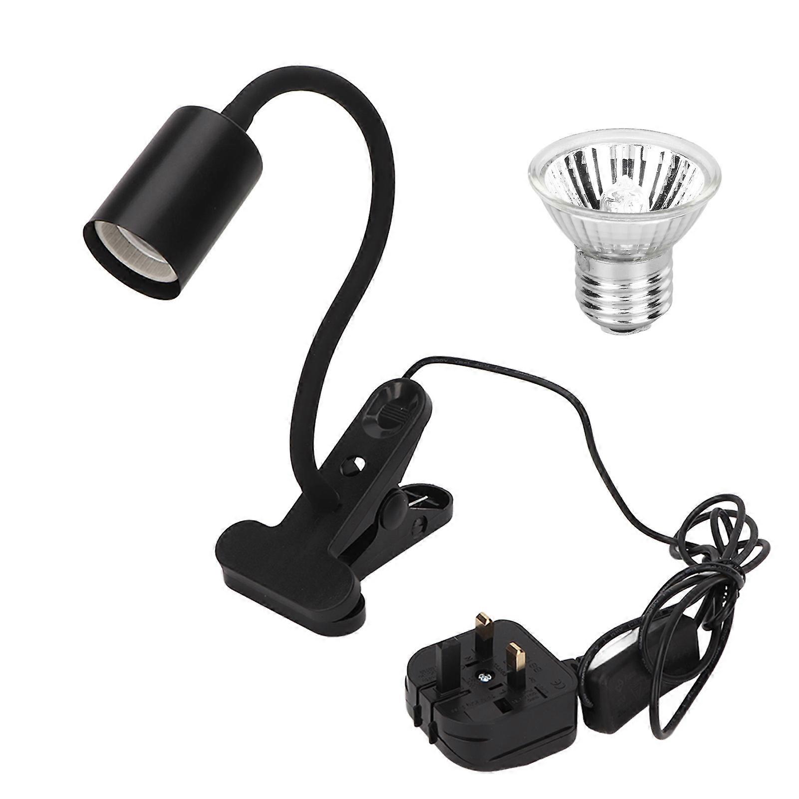 Reptile Clamp Heat Lamp Professional Adjustable UVA UVB Reptile Light with Long Lamp Holder UK Plug 220V Black