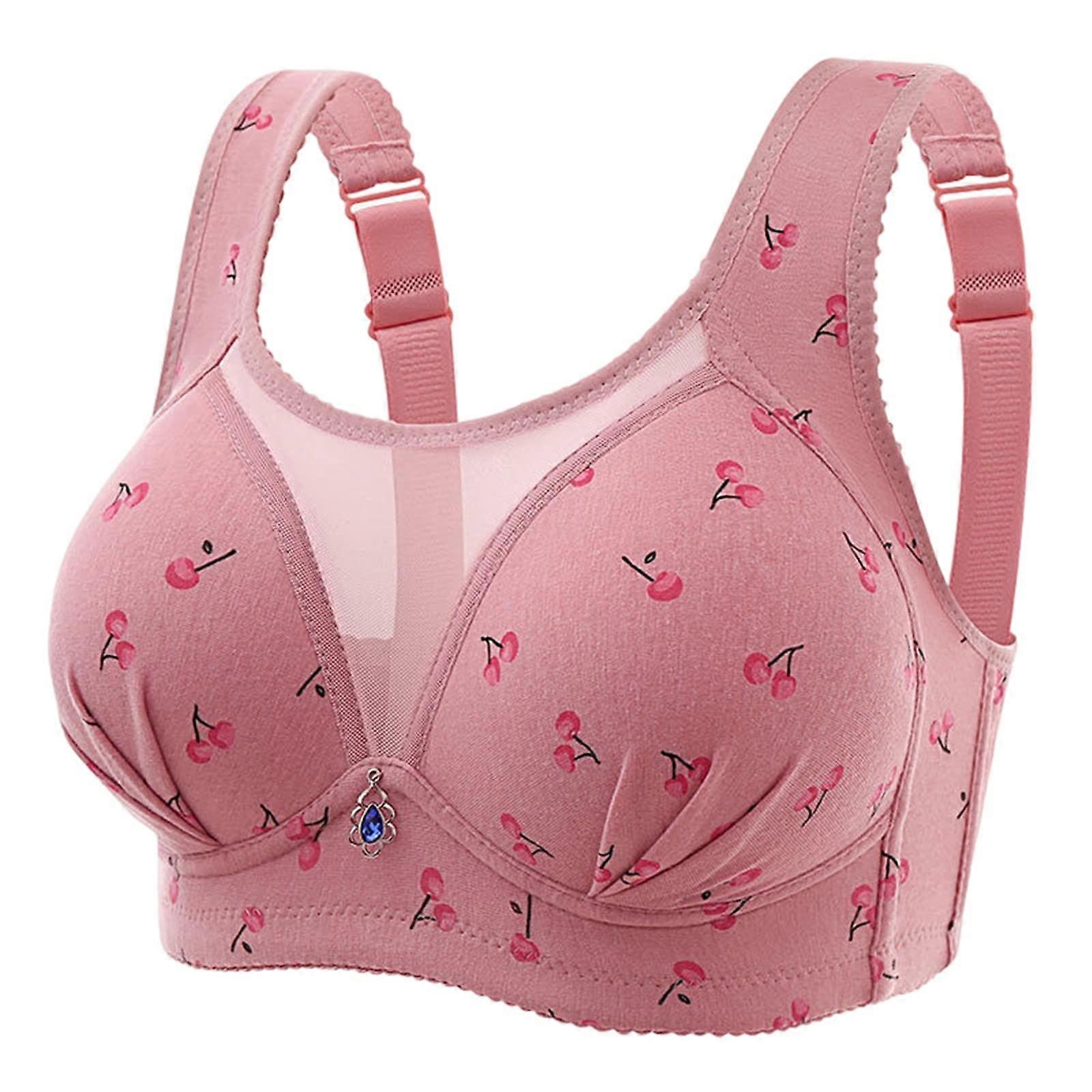 Women's Bra Large Size Sexy, Thin Style, No Underwire, Printed, Anti-Glare, Rose Gold, Comfortable Bra 42