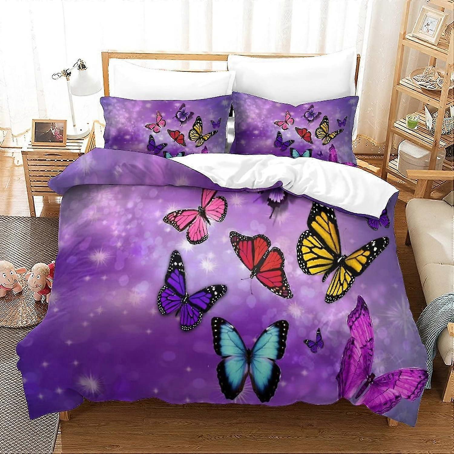 King Size Butterfly Duvet Cover Set 3D Animals Printed Decorative Bedding for Kids and Adults