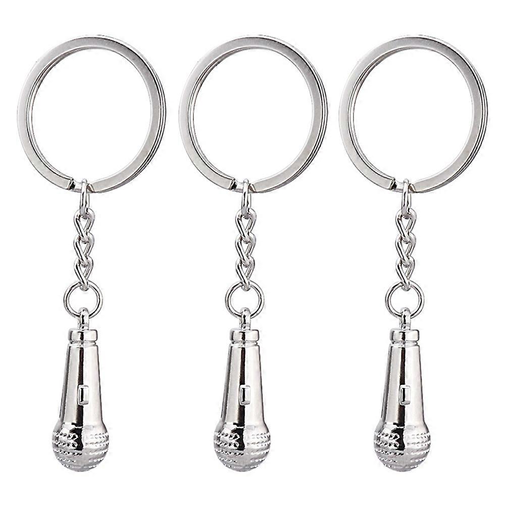 Silver Microphone Keychain For Daily And Party Use With Details 3Pcs Attachment