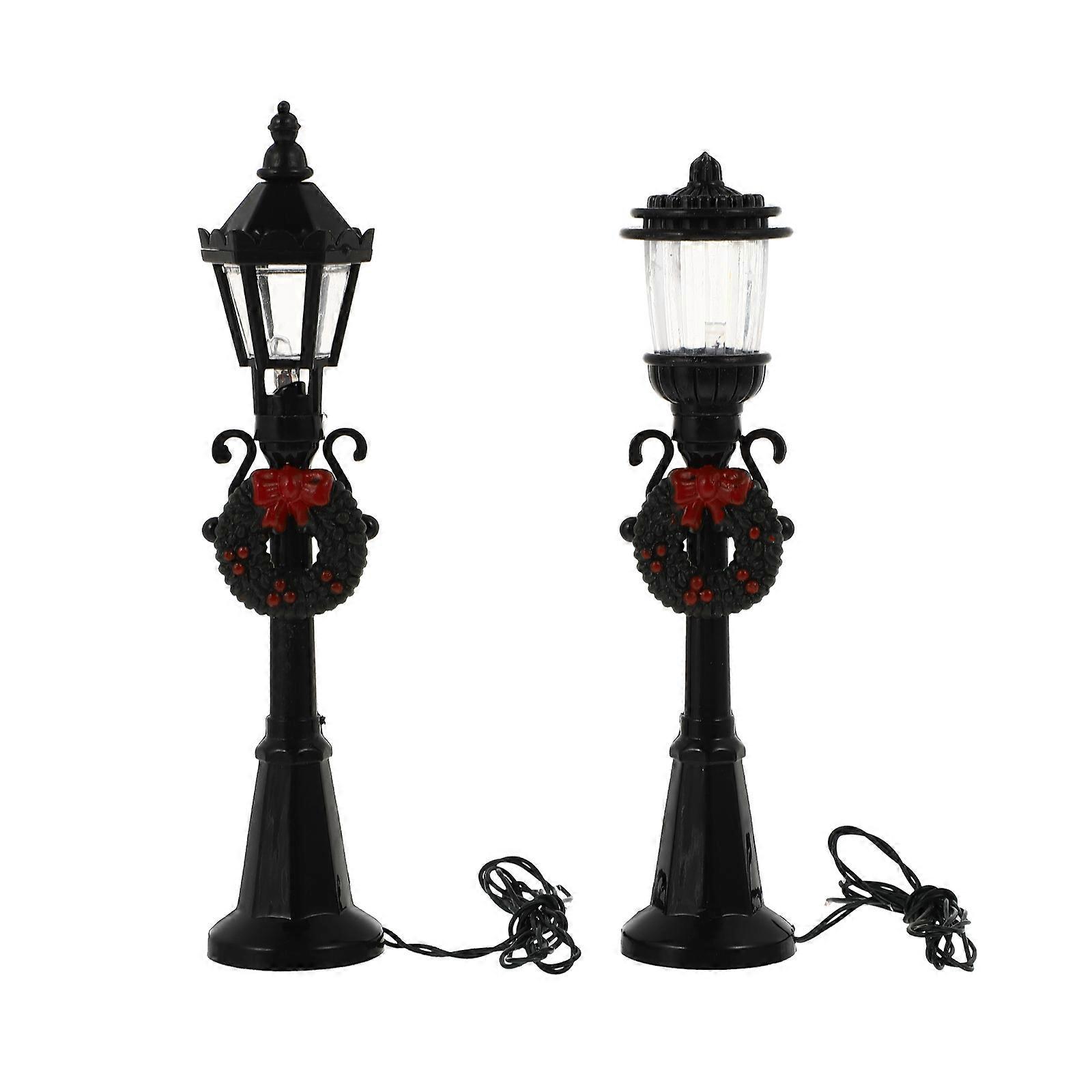 Mini Street Light Model Compact Landscape Lamp Black Square Decoration For Miniature Garden 2Pcs