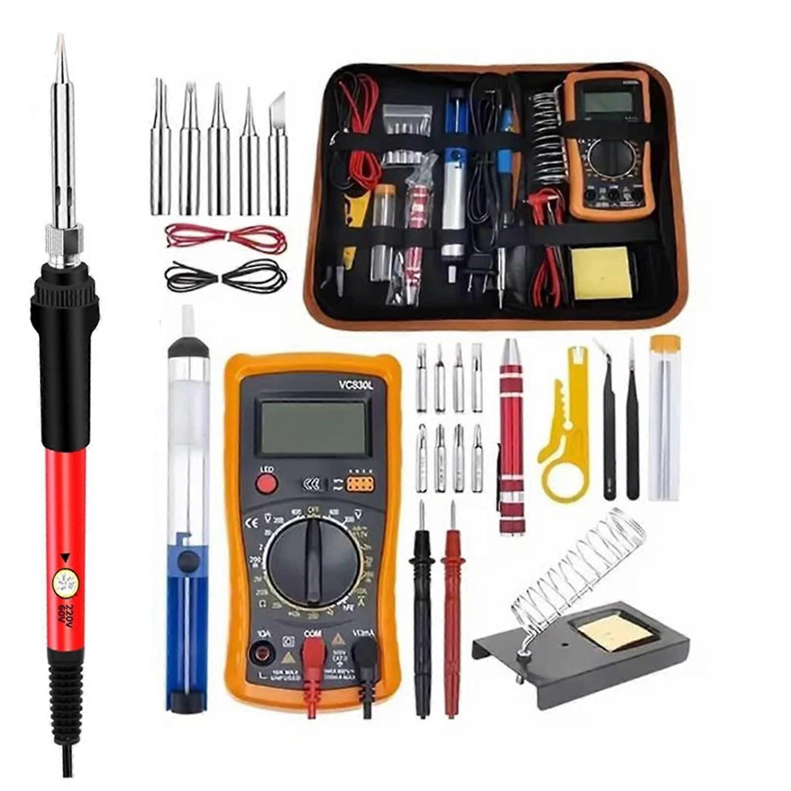 19piece electric soldering iron kit with multimeter, 110V/220V, adjustable temperature (908 19CSRed)