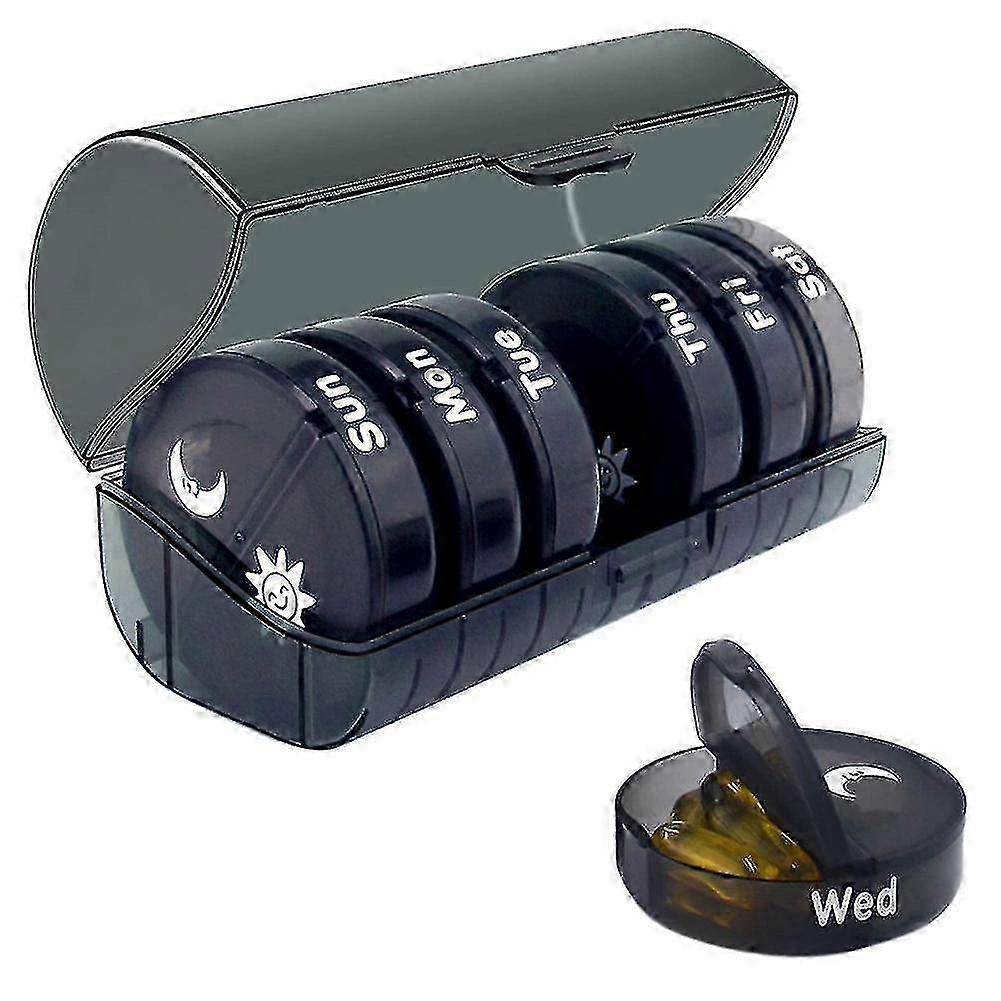 Daily Pill Organizer (Twice Daily) - Weekly AM/PM Pill Box (Black Box)