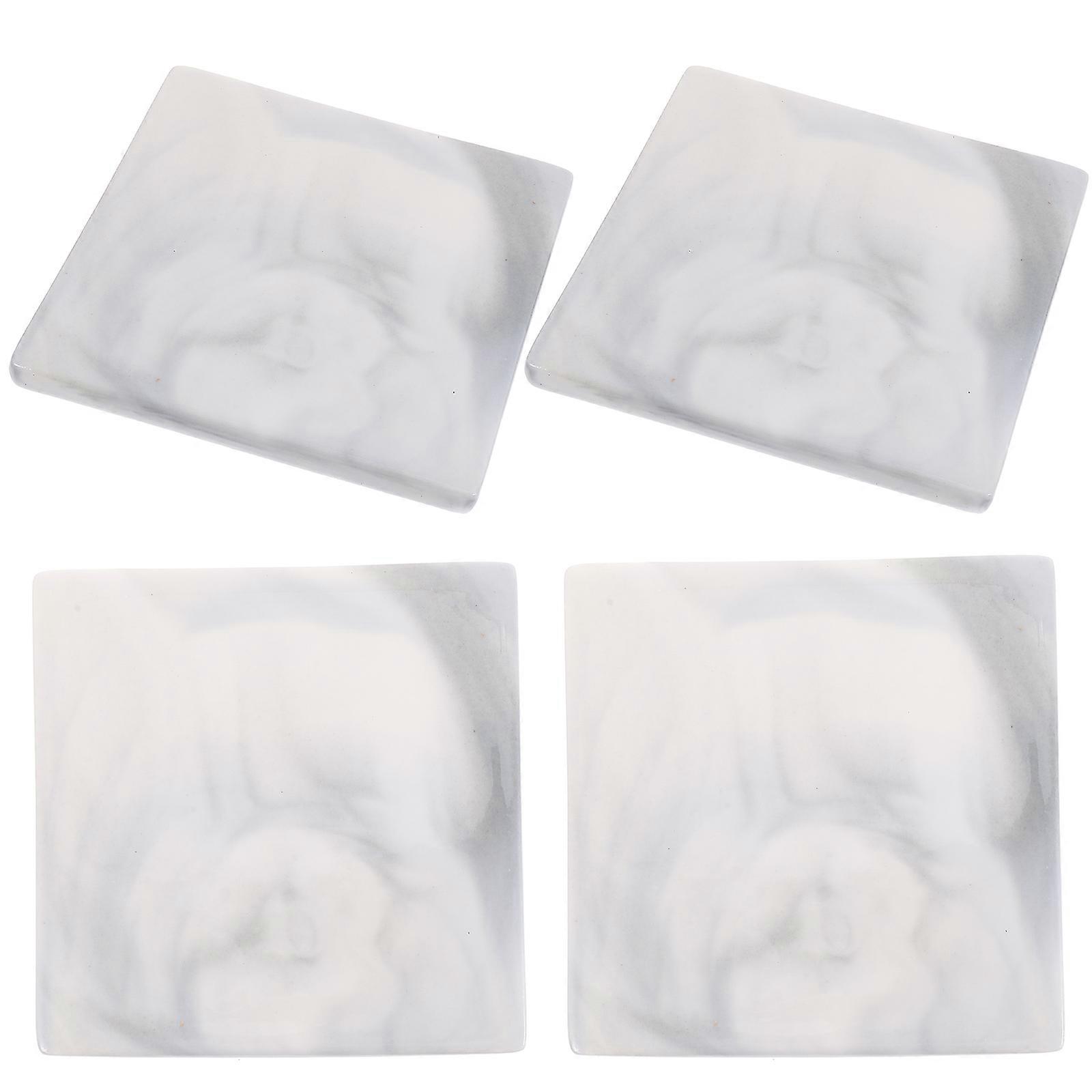 Decorative Coaster Ceramic Cup Mats Light Grey Square Protect Table 4Pcs