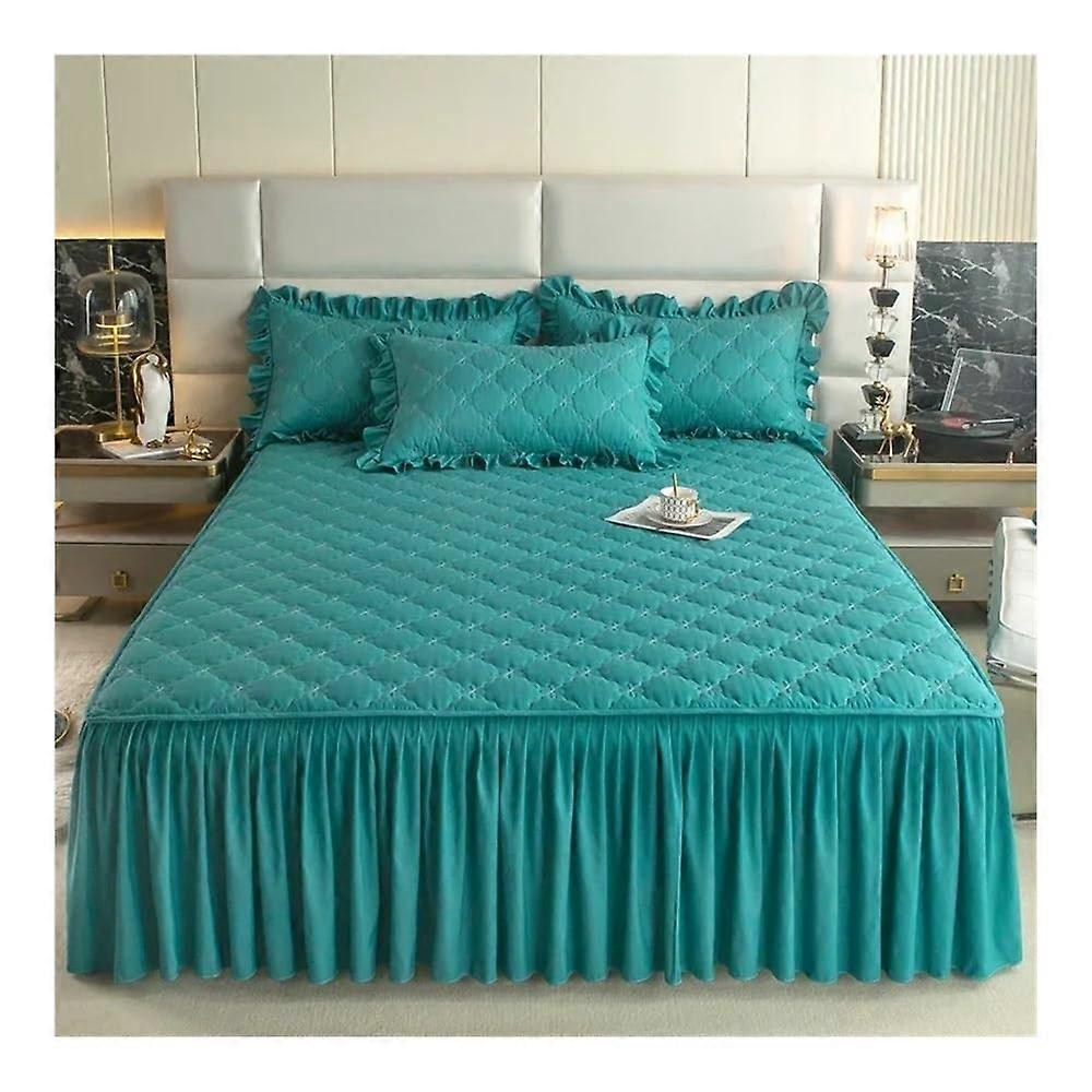 Thickened bed skirt, solid color, quilted mattress protector (Zumulv, Queen, 150x200cm)