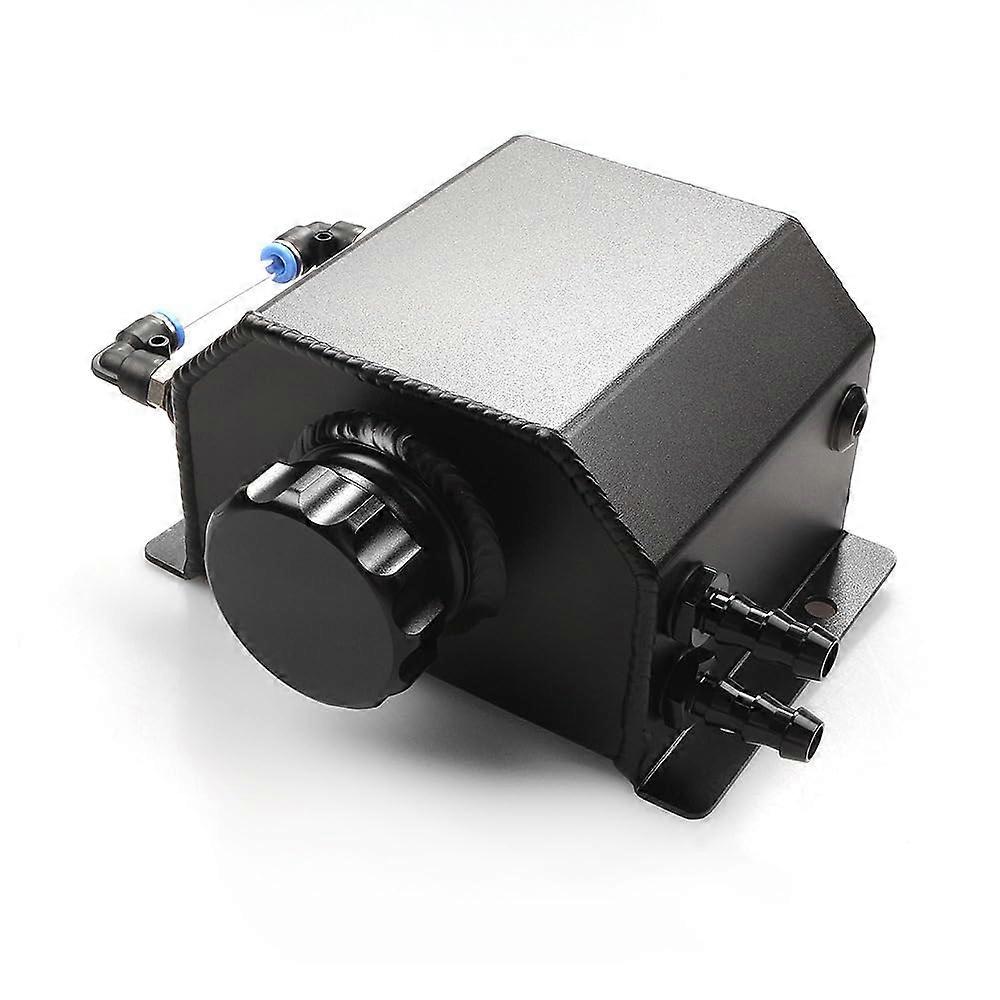 Aluminium Oil Catch Can Reservoir Tank 1L, Universal Coolant Overflow Container with Drain Screw, Black