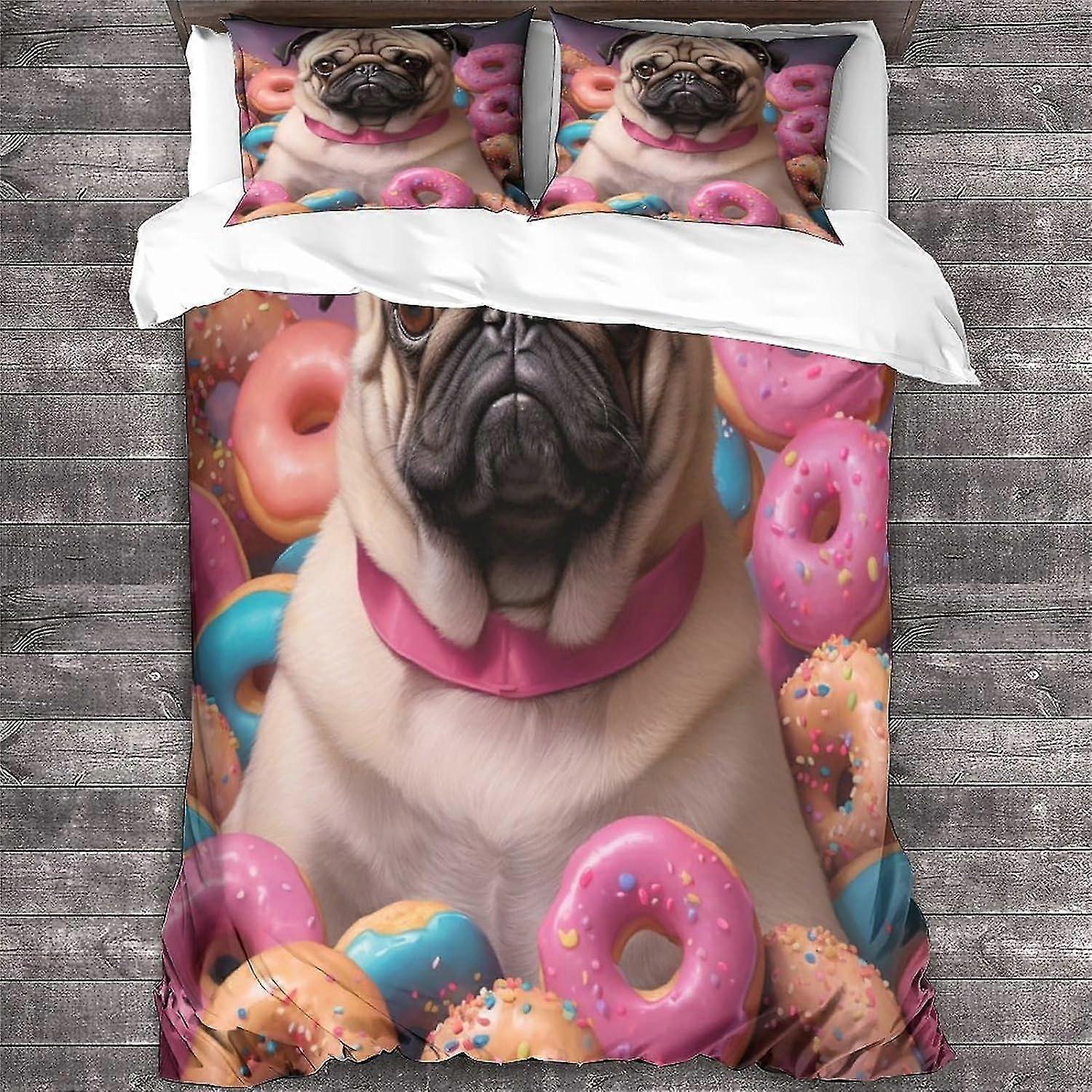 Animal Pattern Bedding Set Soft Lightweight Microfiber Dog Quilt Cover with Zipper Closure King