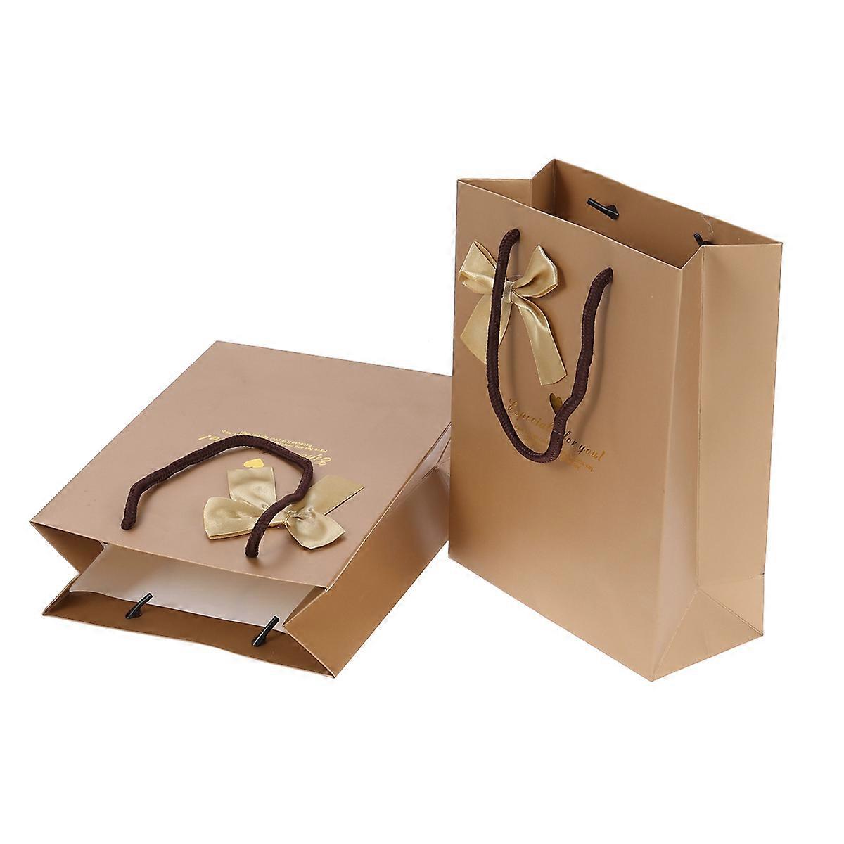 5PCS Golden Paper Gift Bags with Knitted Handles for Storage Use Size S