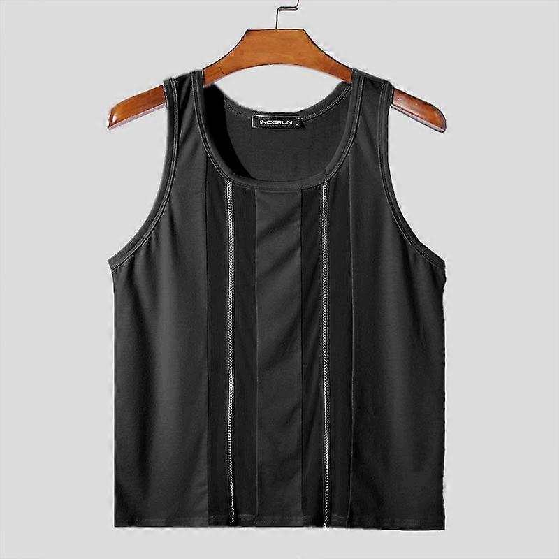 INCERUN Men Sleeveless Patchwork Mesh Sheer Tank Tops See Through Vest