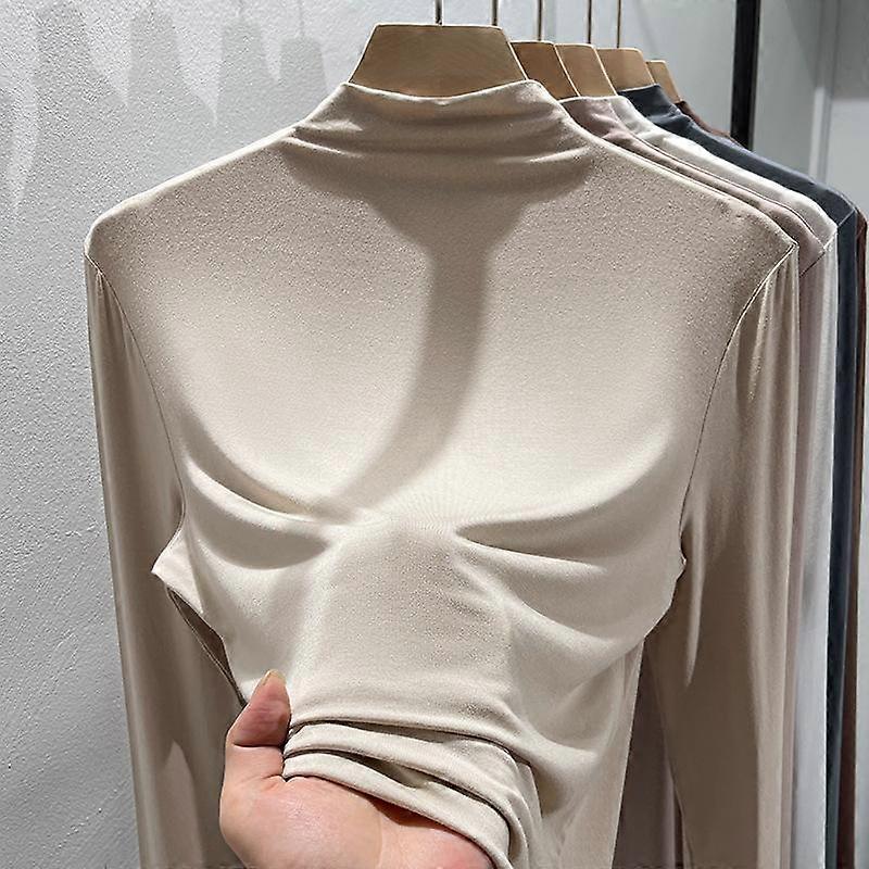 אביב וסתיו חולצה תחתונה לנשים חולצה פנימית חצי צווארון גבוה לבוש שרוול ארוך למעלה