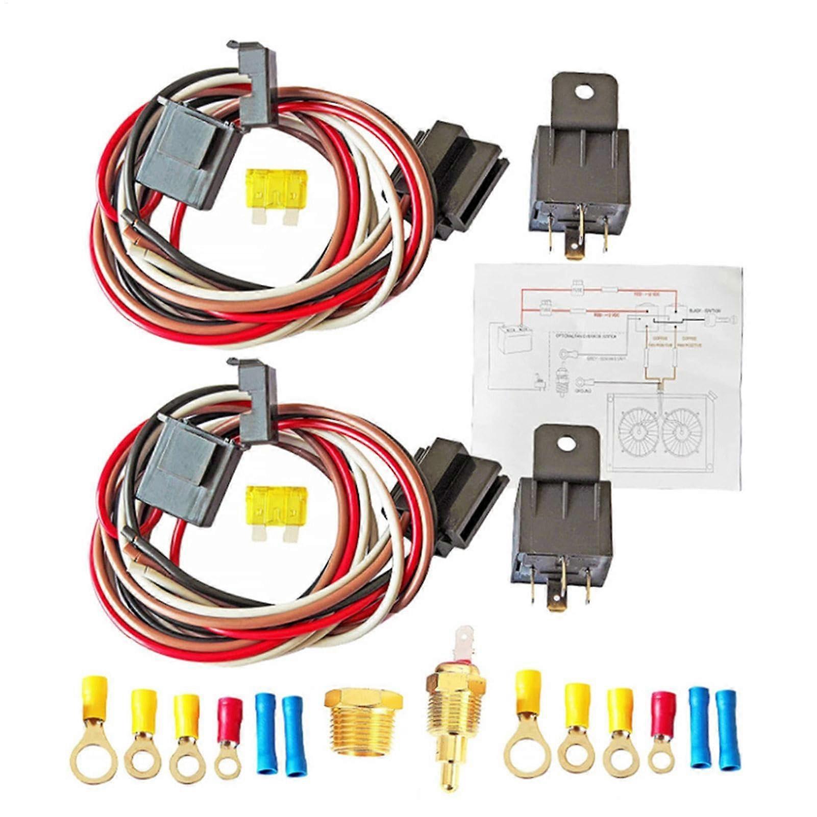 Radiator Fan Relay Kit, 12V40A Fan Cooling Kit with Thermostat, Waterproof