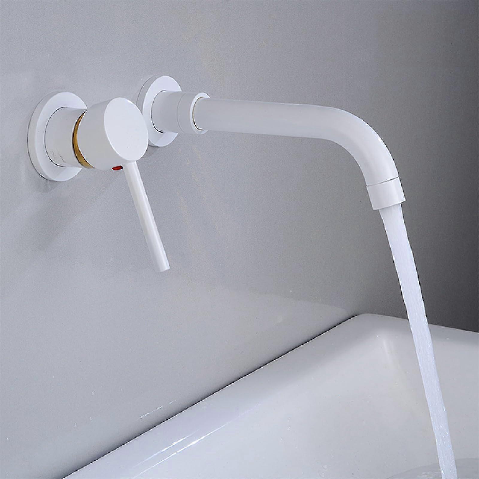 Wallmounted bathroom faucet, brass basin faucet, singlehandle, 360degree swout, hot and cold water control, white