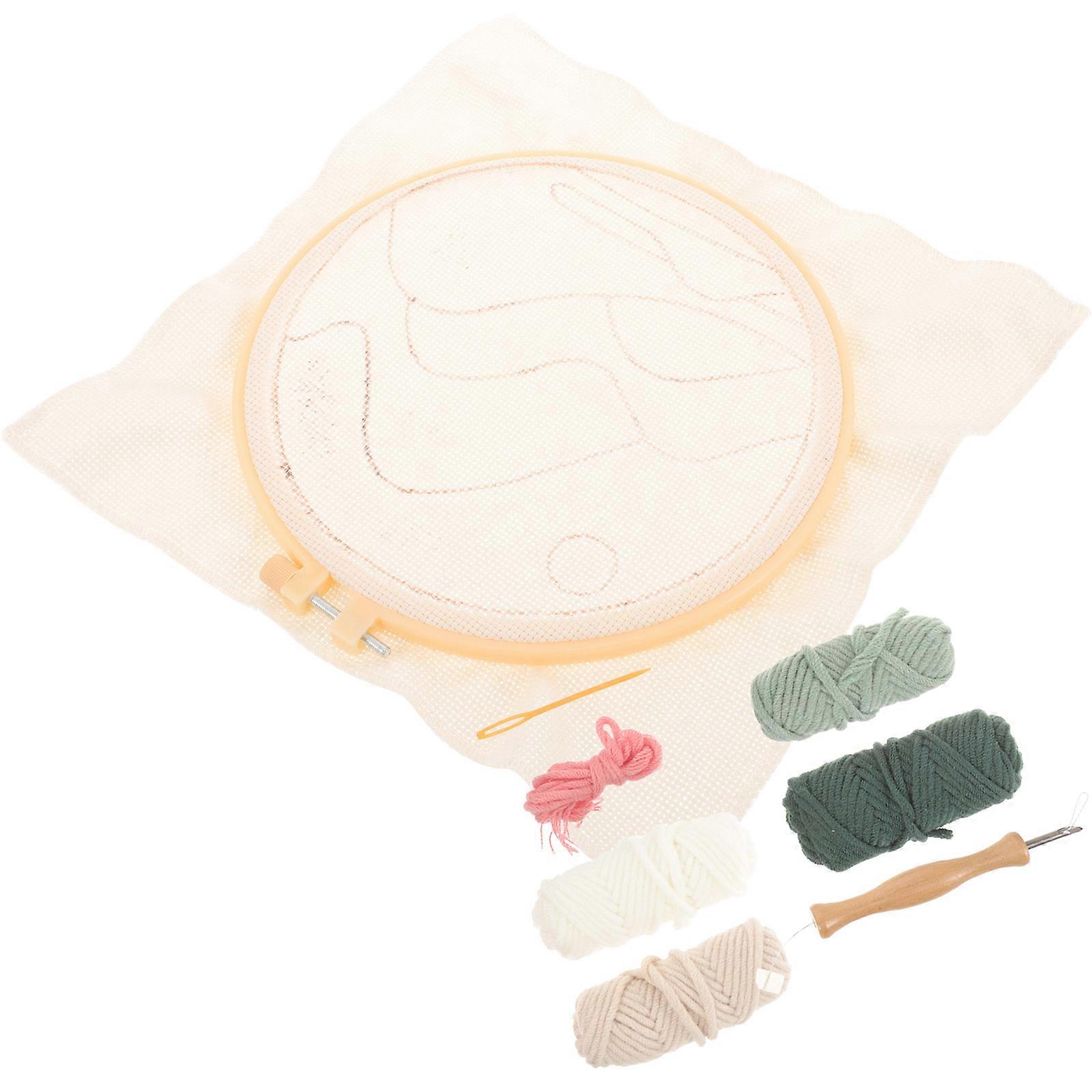 Punch Needle Kits For Beginners Set Diy Punch Needle Material Square Hoop Craft Tools Home Decoration Assorted Color 1Set