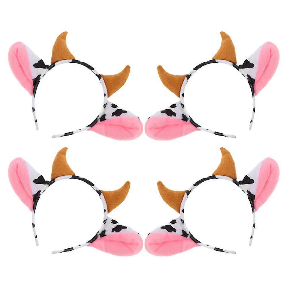 Cartoon Cow Horn Headbands with Ears – Lightweight Elastic Design for Comfortable Fit, Party Costume Cosplay Accessories Set of 4