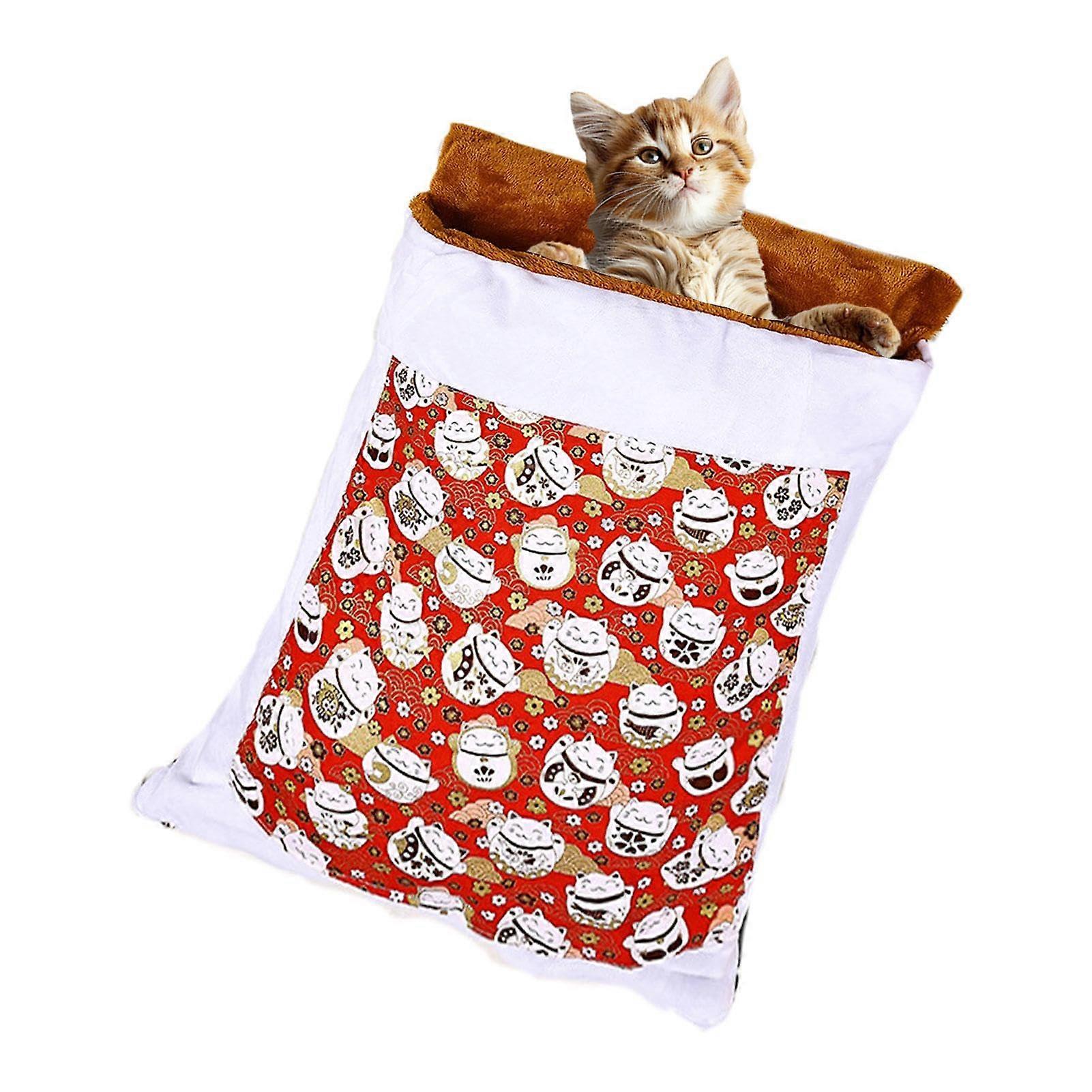 Warm cat sleeping bed, kitten cave bed, cat cave bed for indoor cats, comfortable cat house red L 30 x W 20 x H 20 cm