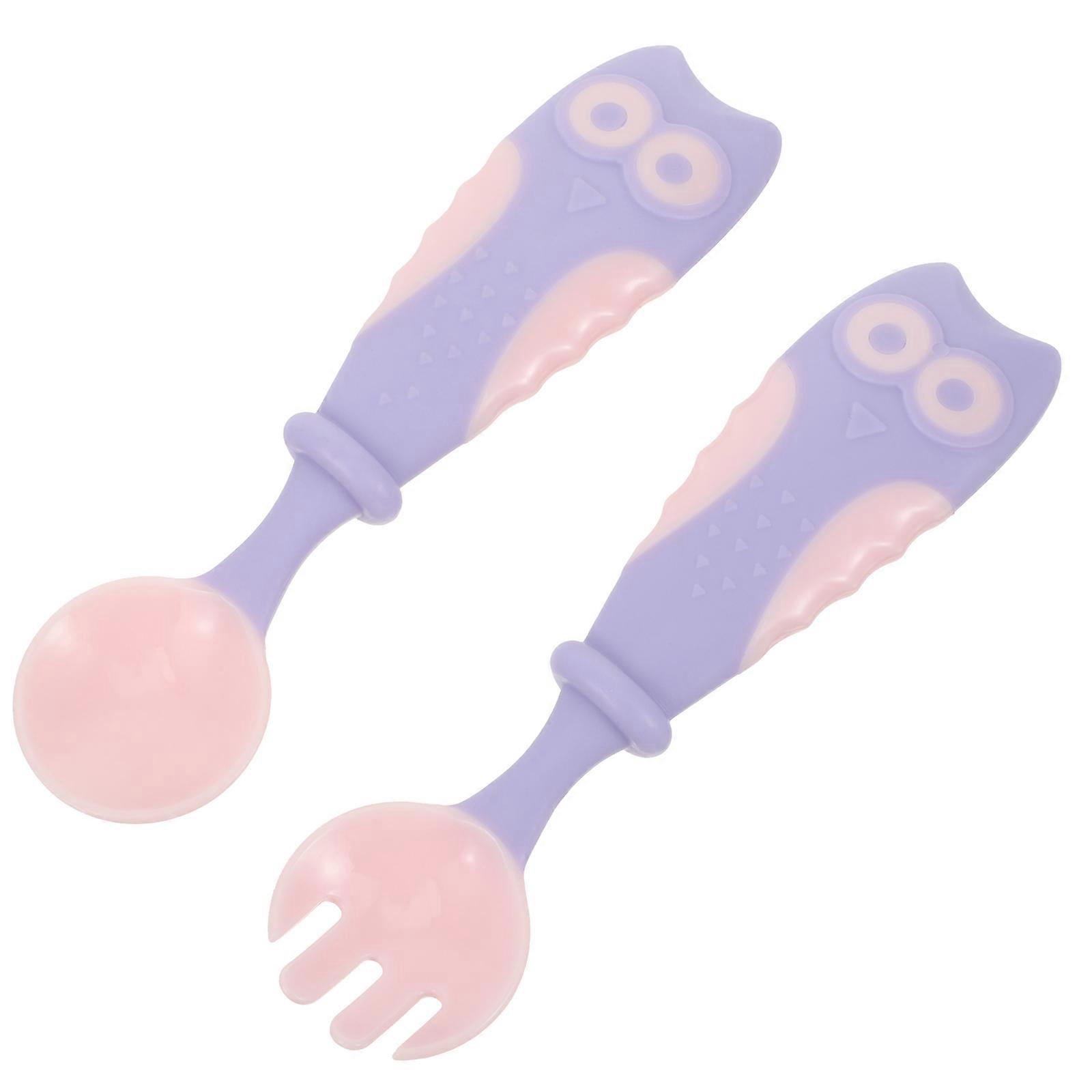 1 Set Flexible Cutlery Set with Adorable Owl Design – Fork and Spoon for Independent Eating, Non Slip Learning Tableware