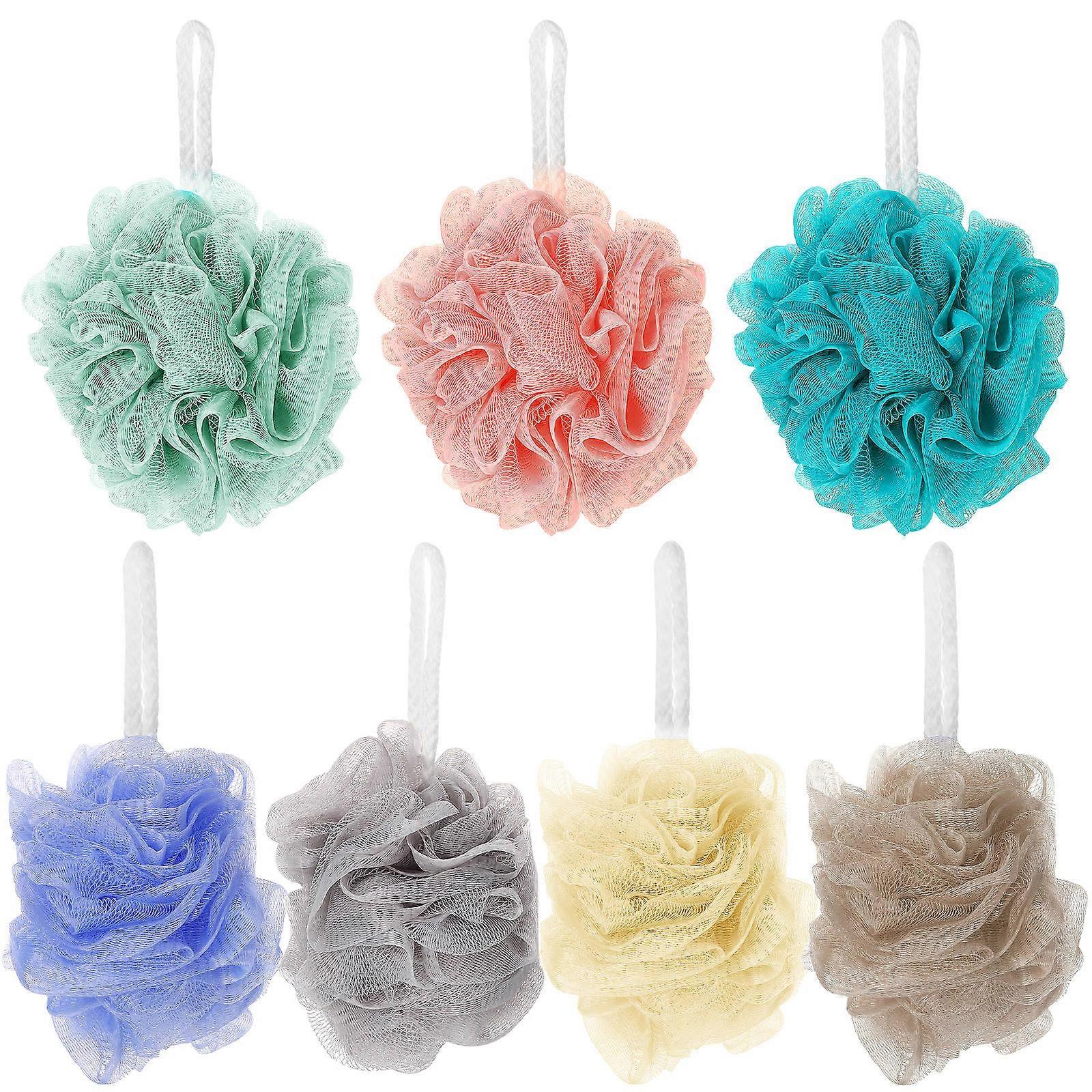 7pcs Bath Loofah Sponge with Hanging Rope Exfoliating Shower Scrubber for Family Use Foaming Mesh Body Bath Balls for Multi Color Bathroom Accessories