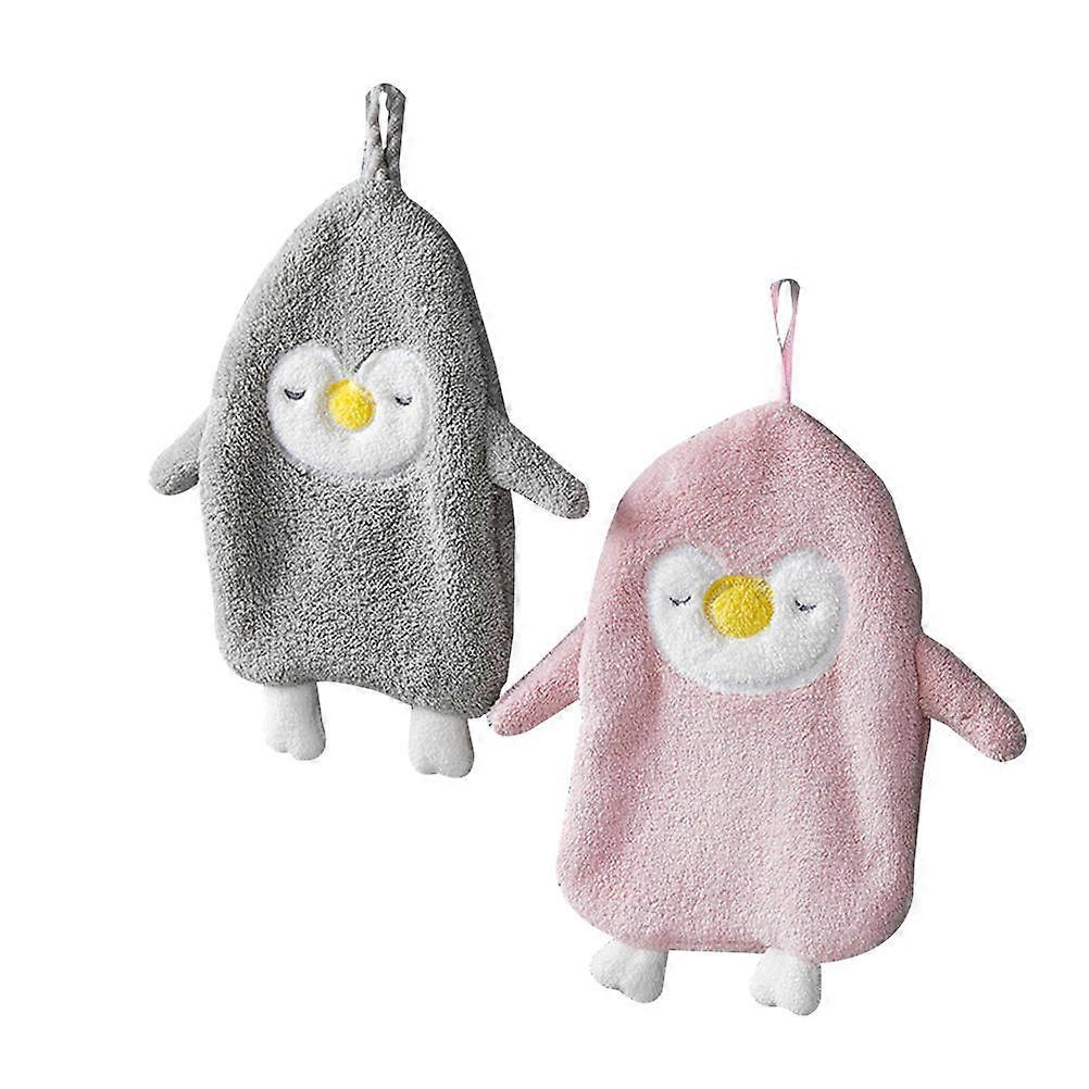 Cute Penguin Shape 2Set Coral Fleece Hand Towels For Kitchen Bathroom Office Perfect For Cleaning Tasks