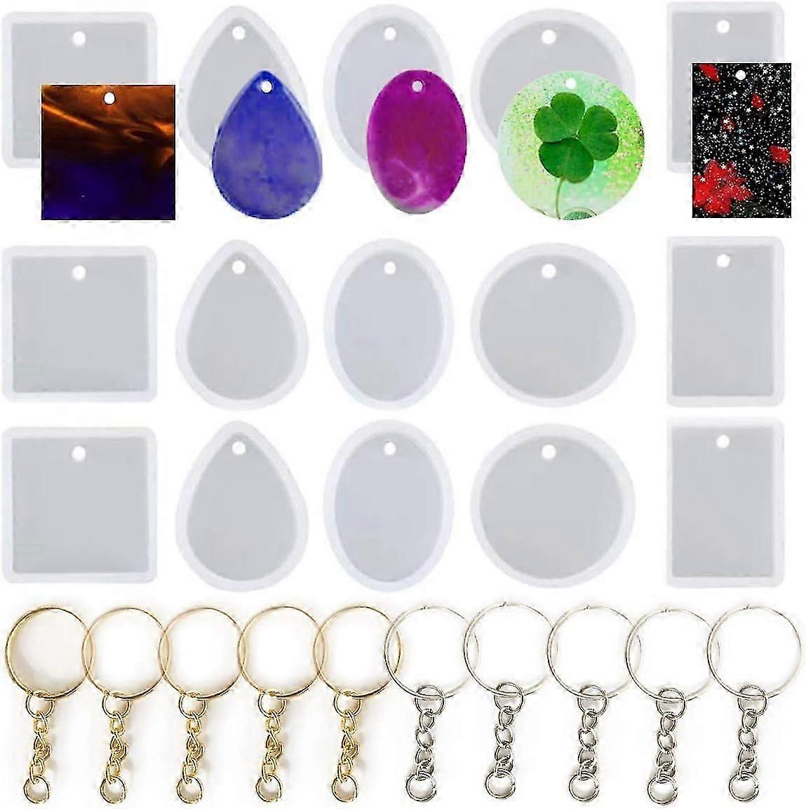 Silicone Pendant Molds for Resin Casting - 25 PCS with Key Rings and Chains