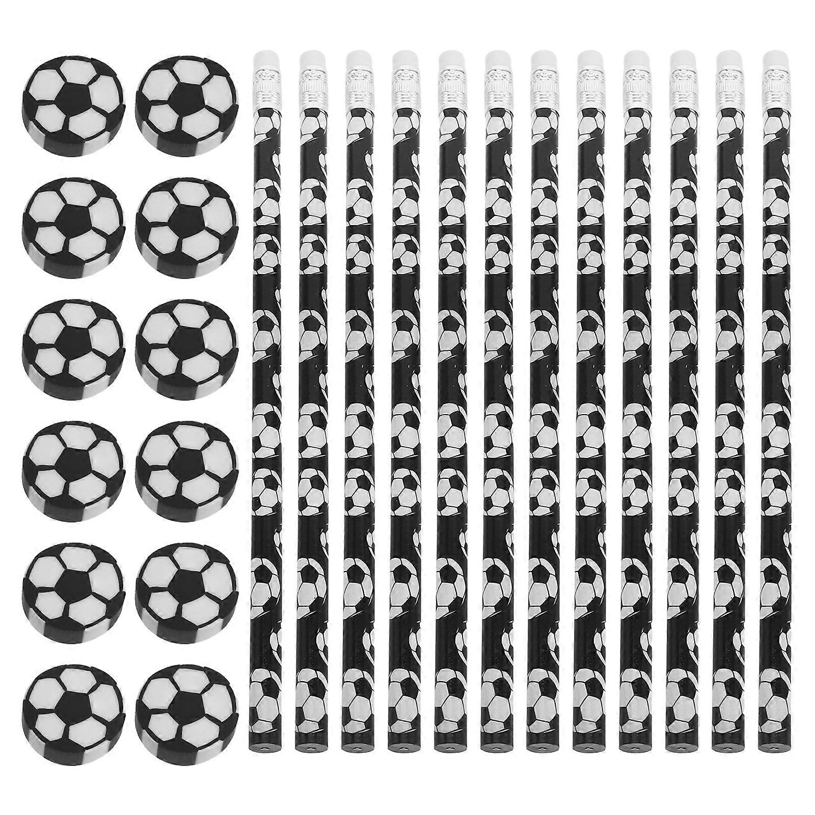 Multipurpose Soccer Pencils With Erasers For Kids Birthday Parties Drawing Writing Assorted Color 12 Sets