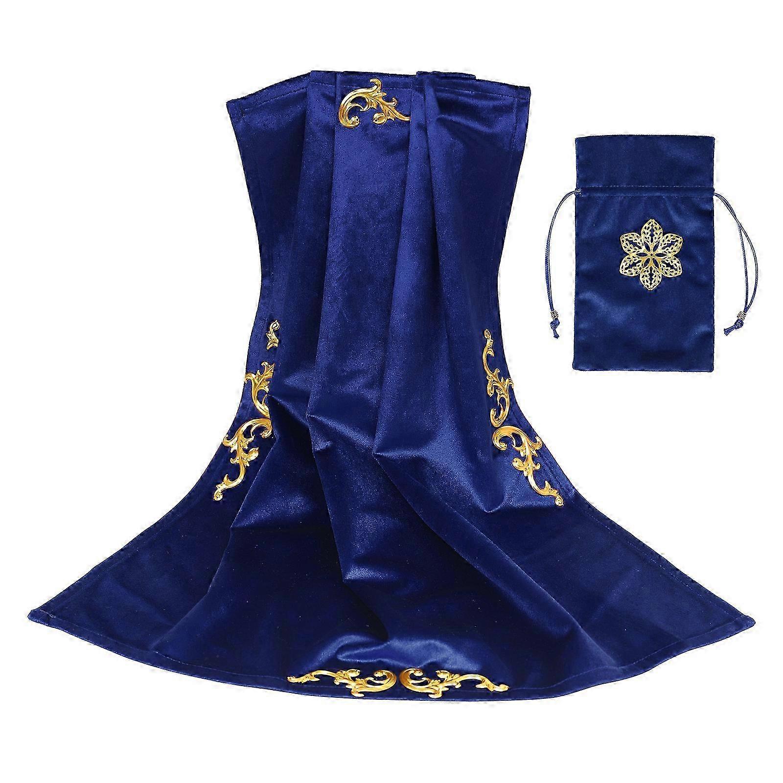 2025 Altar Tarot Cloth Velvet Tarot Cards Tablecloth with Bag Oracles Divinations Playing Card Pad Board Game Accessories Blue