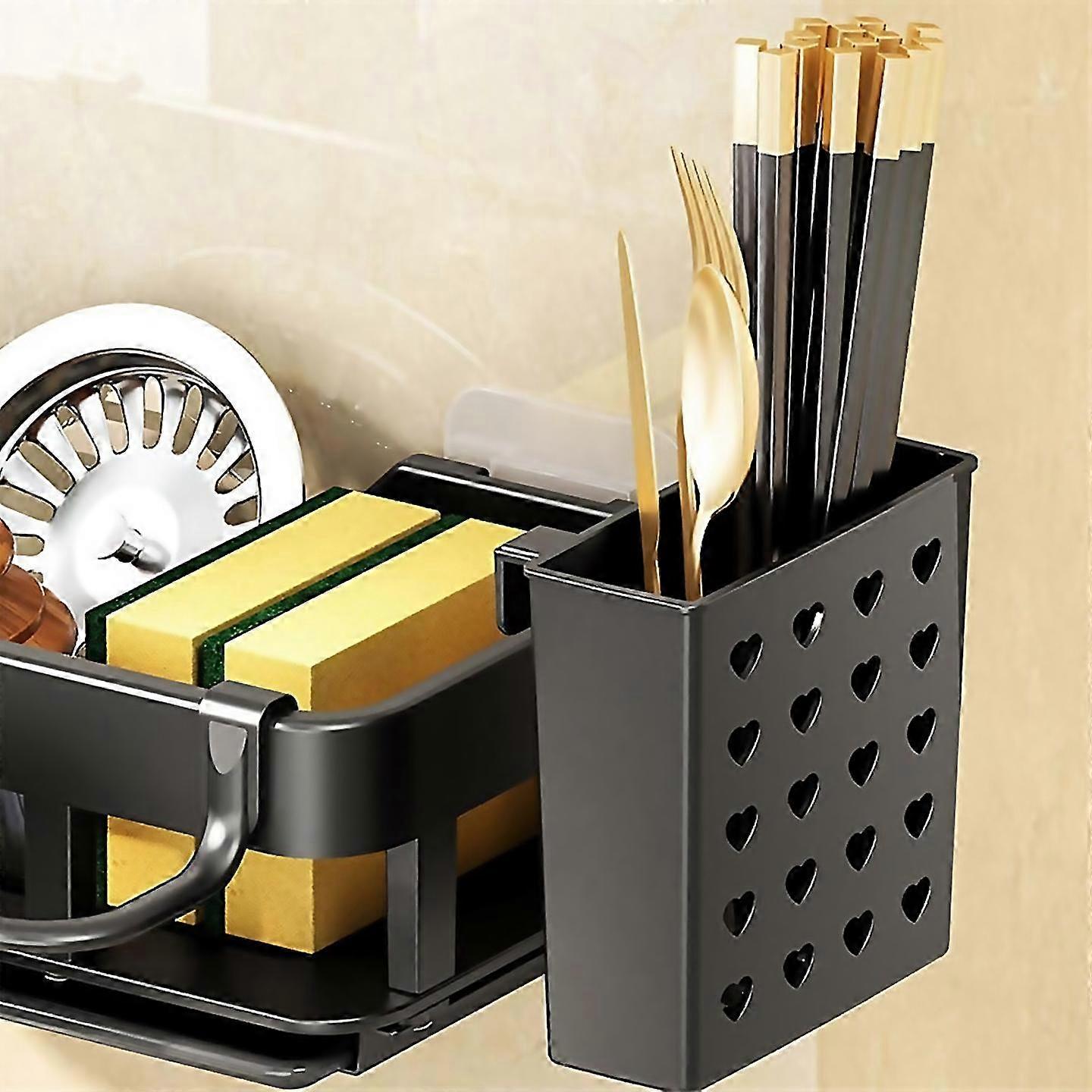 For kitchen hanging rod free drilling storage hook drain basket