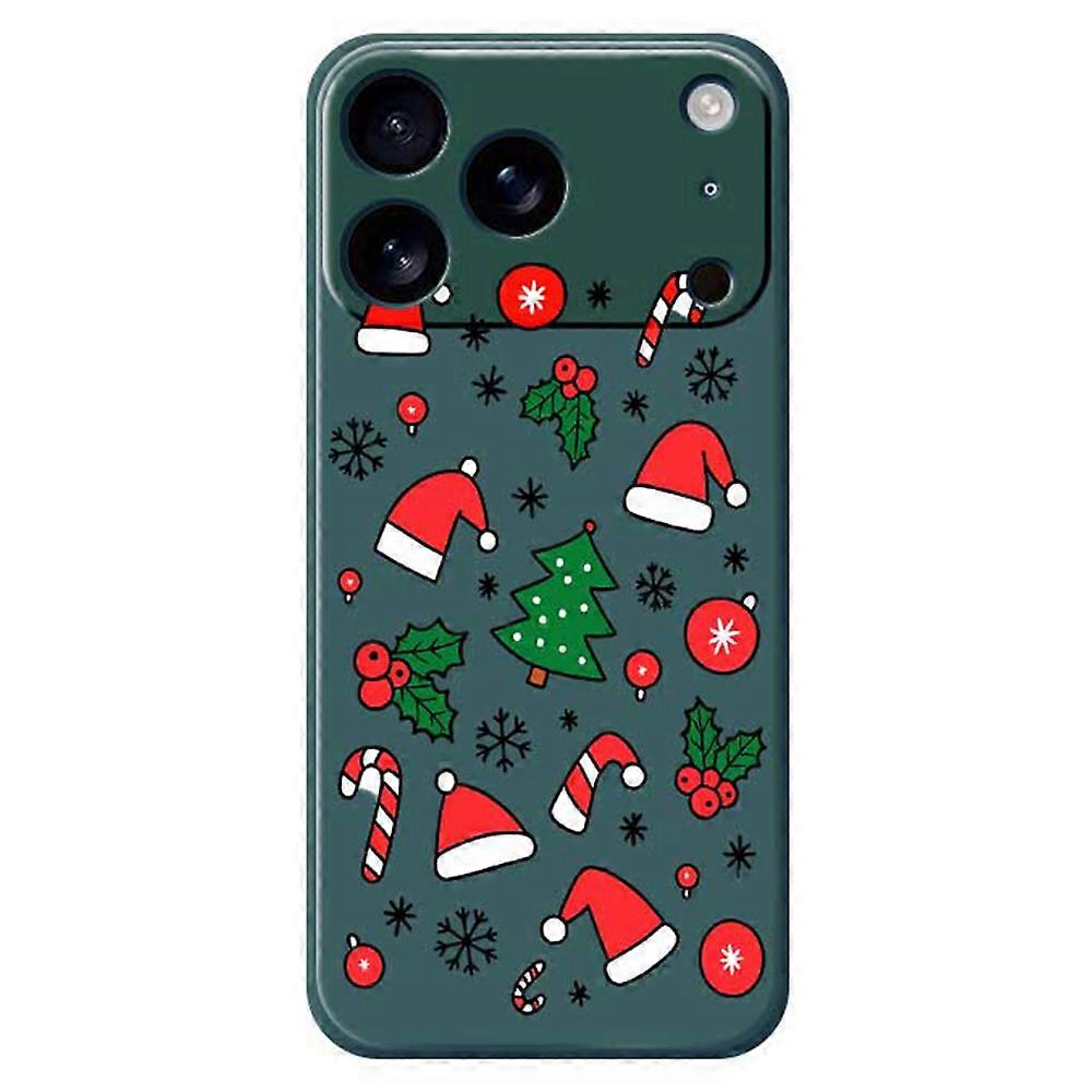 TKdaddy iPhone 17 Pro ケース サンタ ハットと杖 パターン 印刷 ストレート エッジ TPU 電話 裏表紙 グリーン