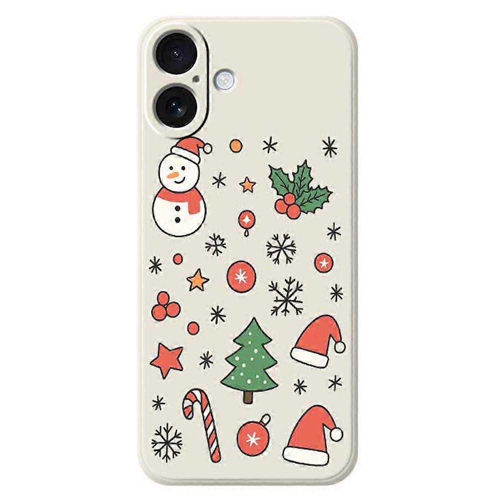 TKdaddy For iPhone 17 Case Snowman and Santa Hat Pattern Printing Straight Edge TPU Phone Back Cover Beige