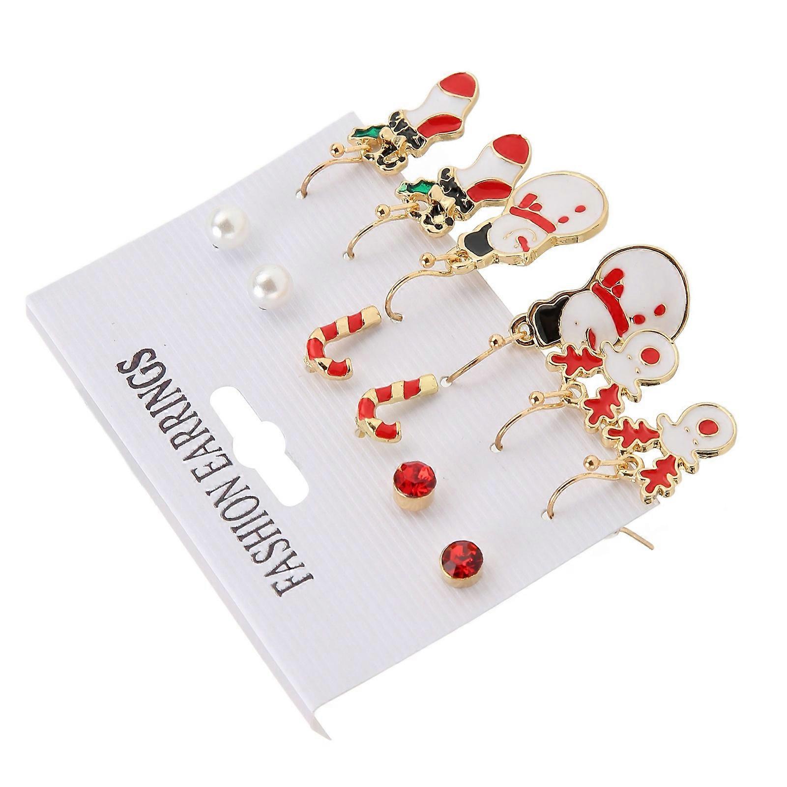 GPB 6 Pairs Christmas Earrings Romantic Cheerful Alloy Material Light Weight Decorative Holiday Earrings Jewellery