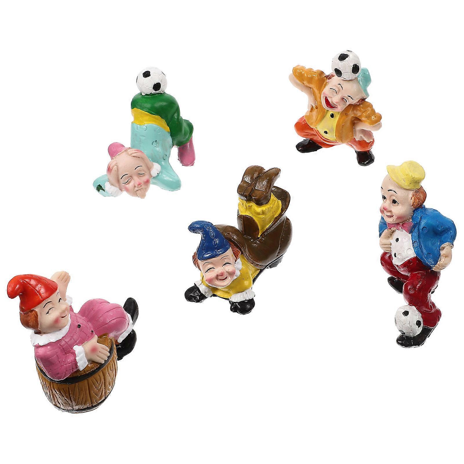 Mini Resin Figurine Mini Clown Figurines Yard Resin Assorted Color Ornament 5Pcs