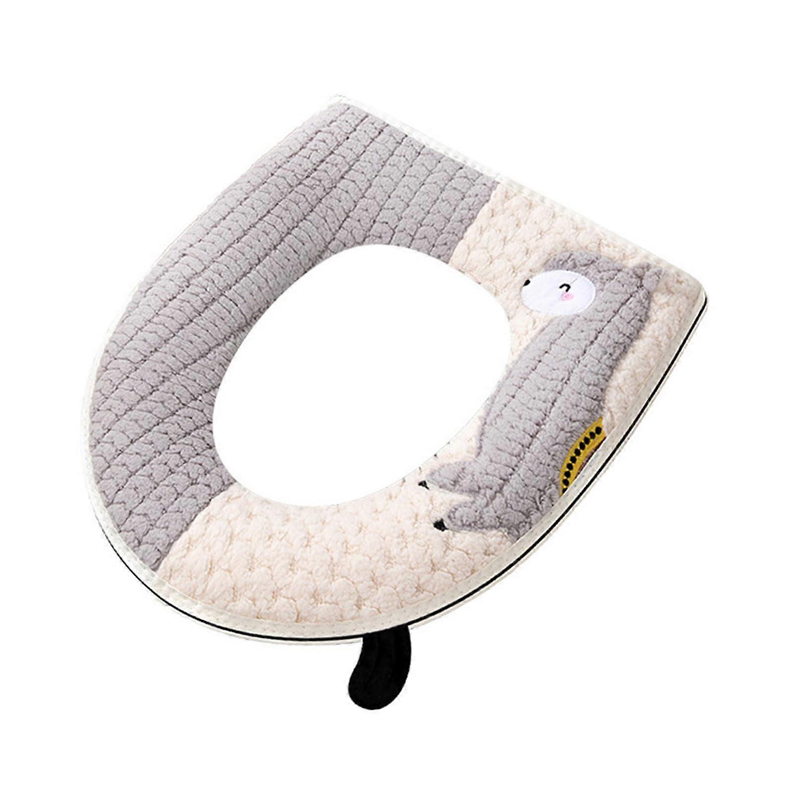 Toilet Seat Covers Warm Washable Reusable Alpaca Design Toilet Pad Winter Cushion Grey Soft Fabric