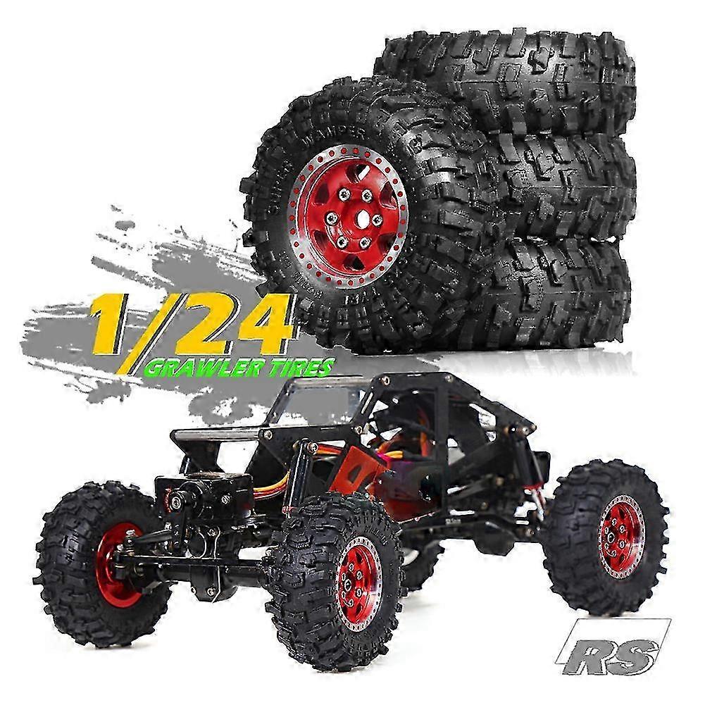 1.0inch Metal Beadlock Wheel Tire Set for 1/18RC Crawler Car Red