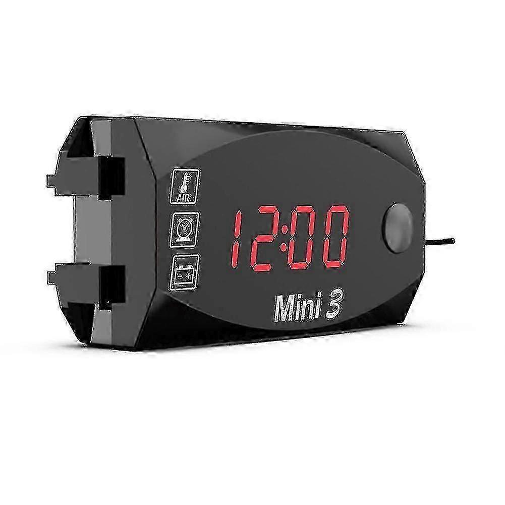 Digital clock voltmeter thermometer for motorcycle, 12V 3-in-1 gauge motorbike accessory