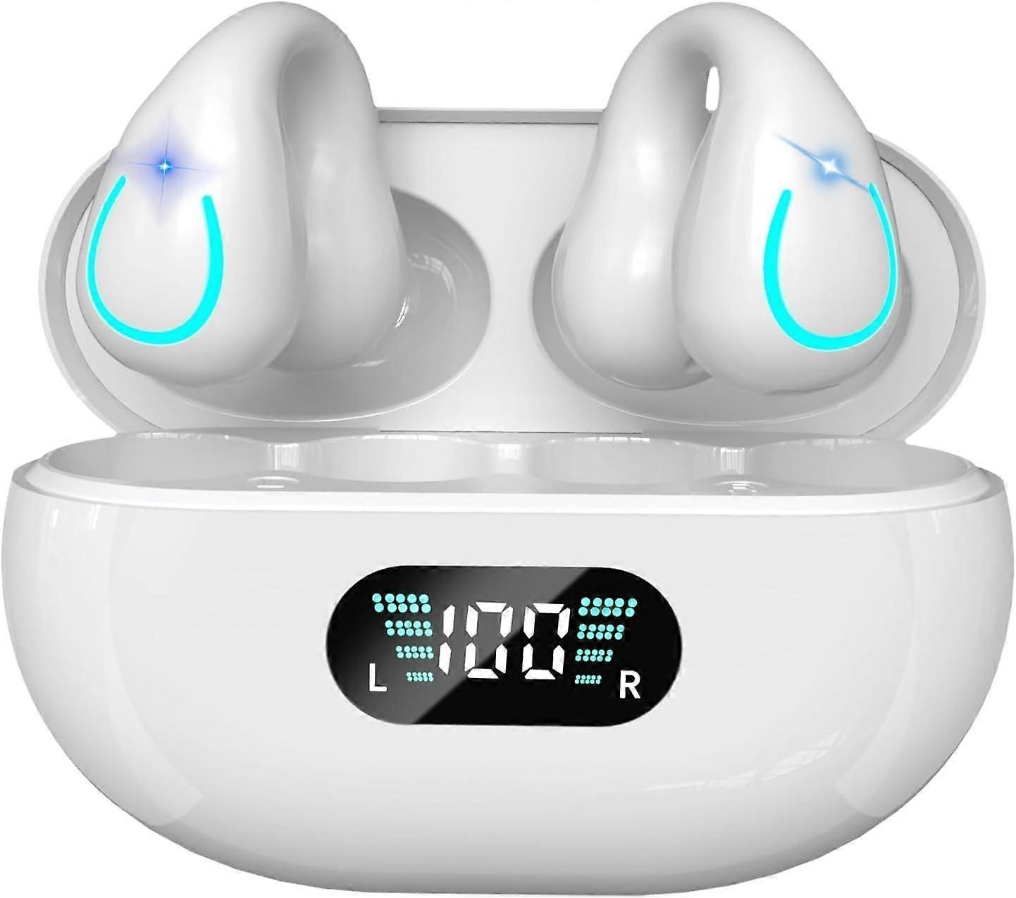 Open Ear Bone Conduction Headphones Bluetooth 5.3 Built-in Microphone IPX7 Waterproof Suitable for Fitness and Running(White)