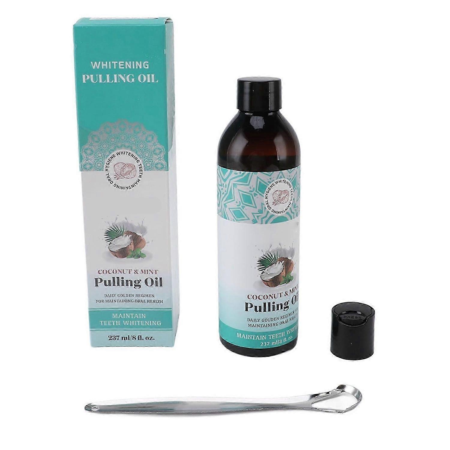 2025 Latest Model 237ml Coconut Oil Pulling with Tongue Scraper Teeth Whitenin...