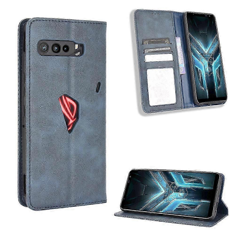 Retro Leather Stylish Phone Shell for Asus ROG Phone 3/ZS661KS/ROG Phone 3 Strix - Blue