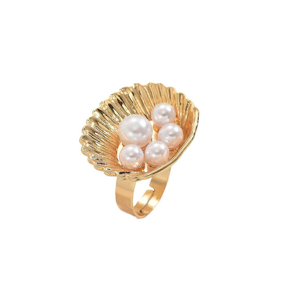 Ring, Open Index Finger Ring Geometric Pearl Inlaid Pleated Design Zinc Alloy 2025