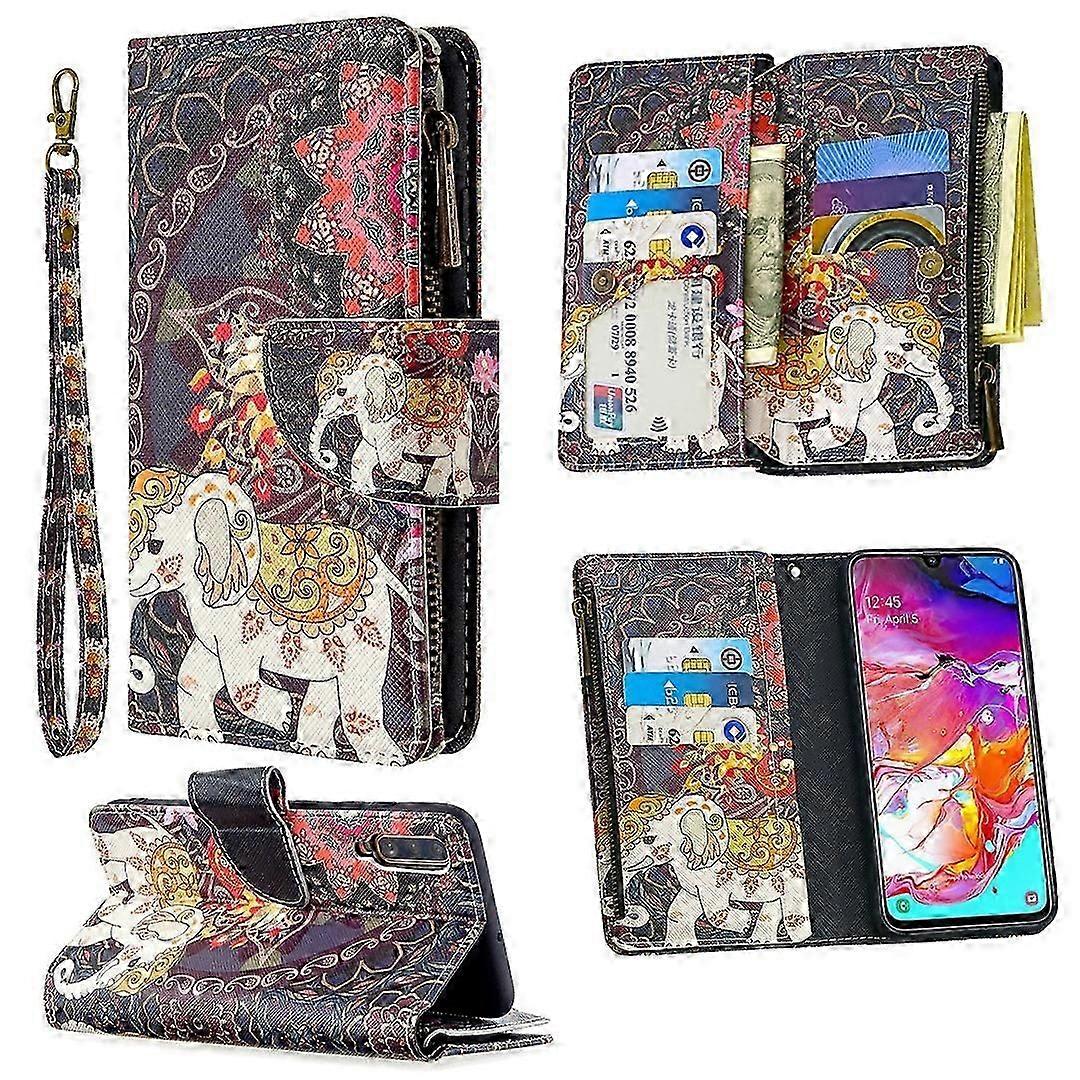 For Samsung Galaxy A70 Colored Drawing Pattern Zipper Horizontal Flip Leather Case with Holder &amp; Card Slots &amp; Wallet