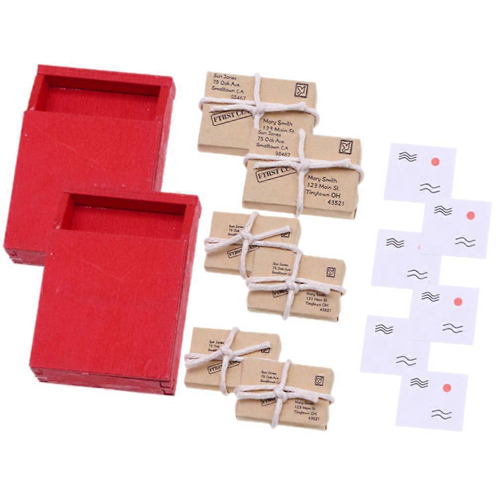 Miniature Doll House Mailbox for Decor with 6Sets of Parcel Accessories