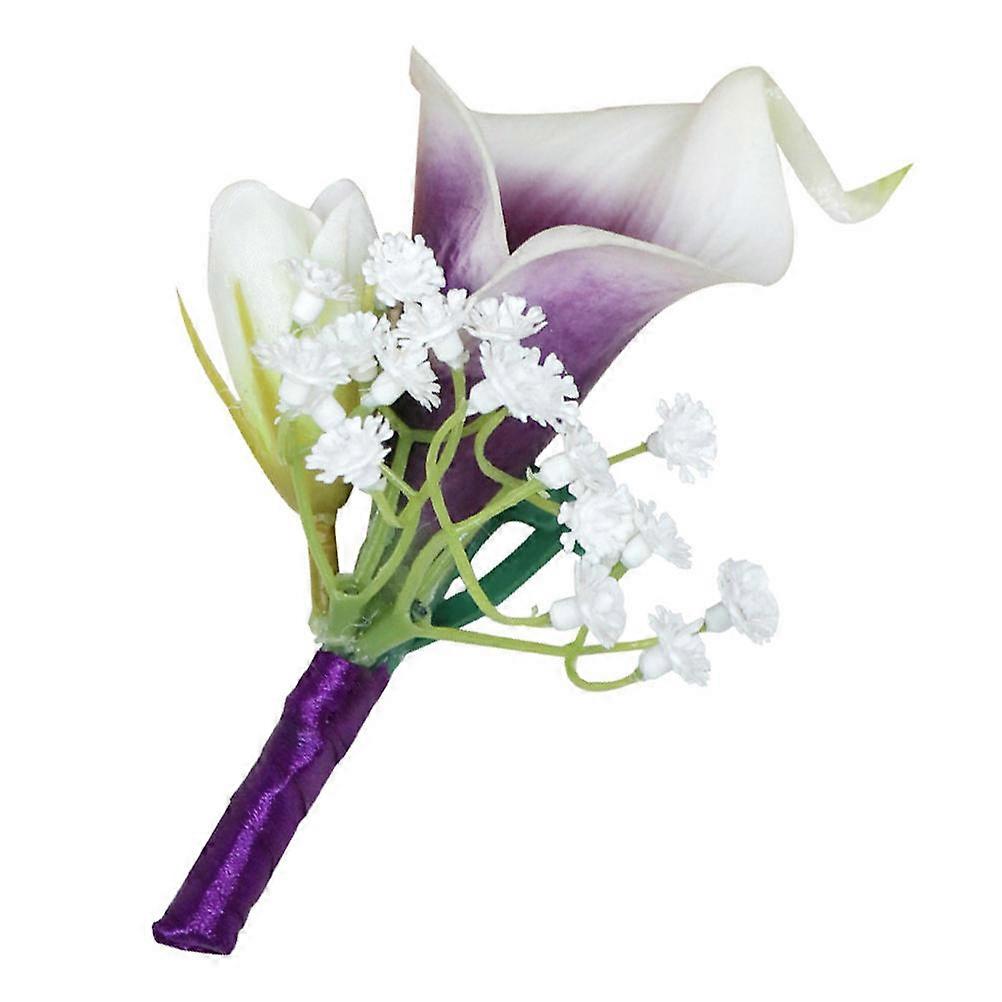 Wedding Purple Flower Corsage Artificial Brooch for 2Pcs Use