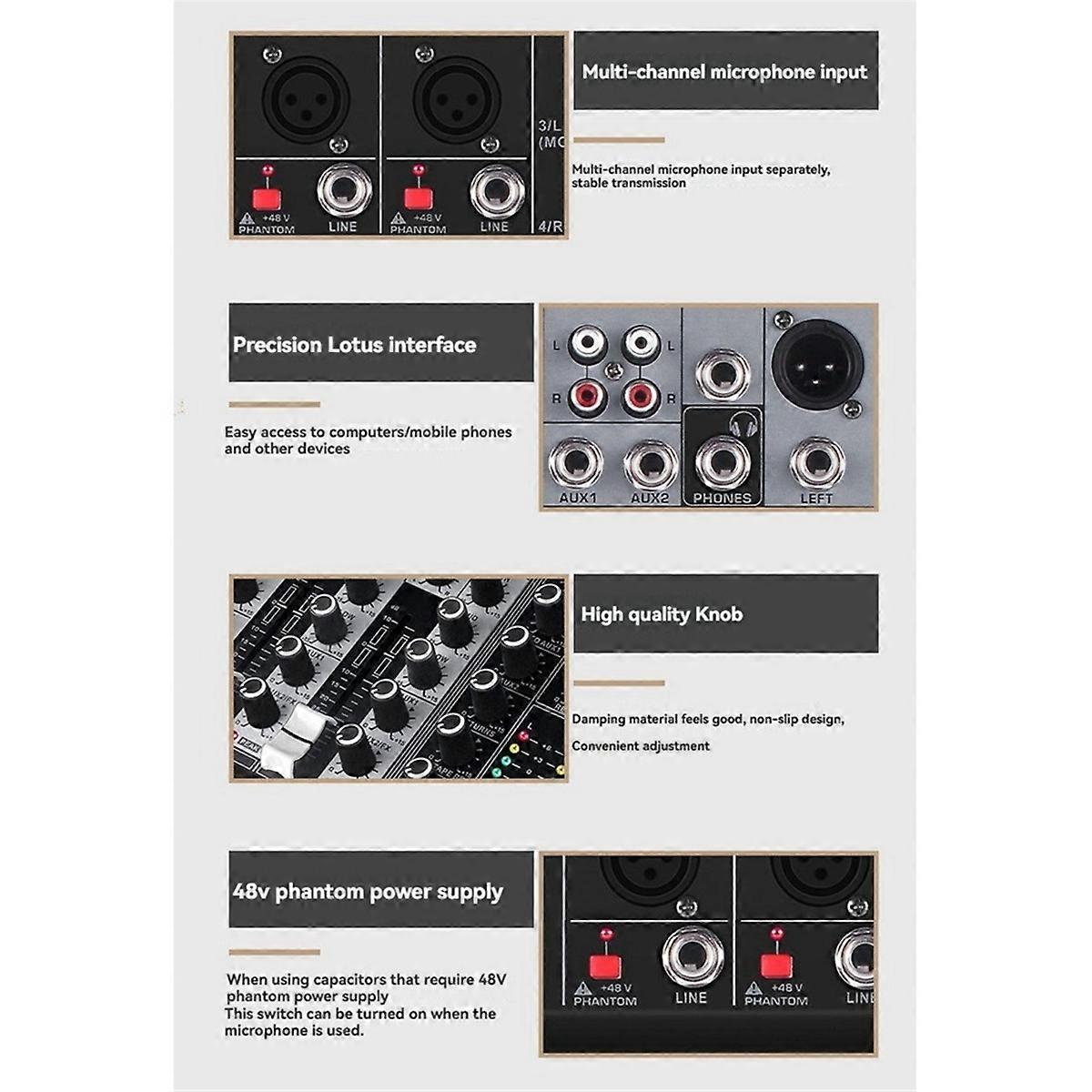 4 Channel Bluetooth Audio Mixer for Studio Stage DJ Home EU Plug