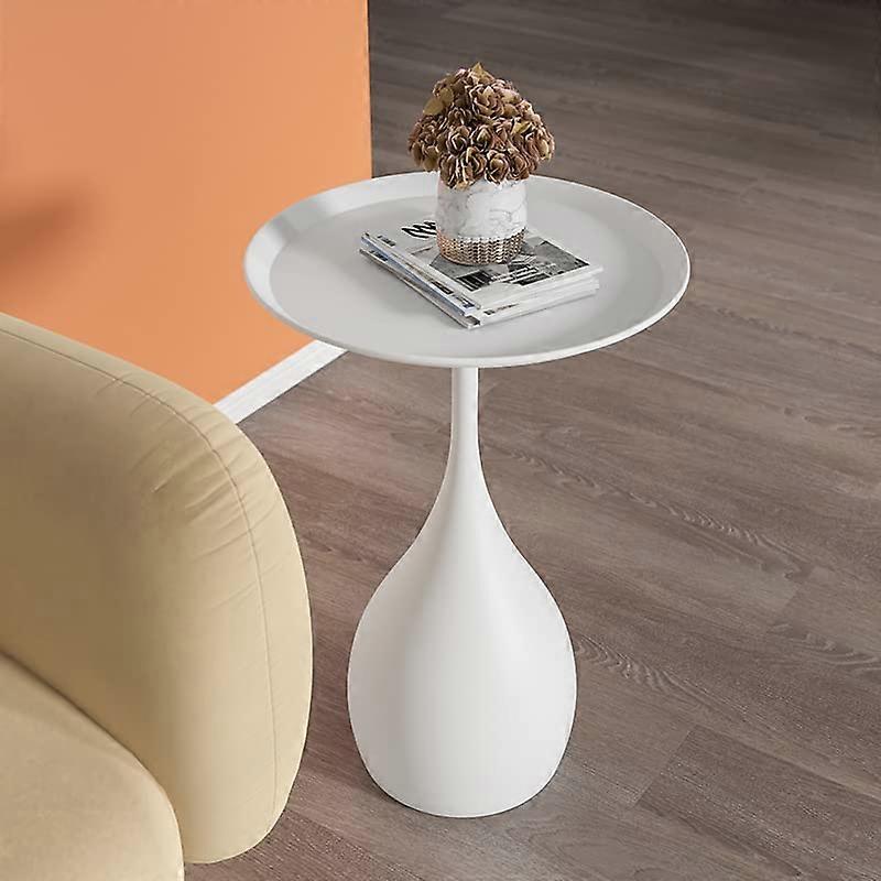 Modern Round Metal Coffee Table with Tray Top, White Accent Table for Living Room, Stylish Side Table, Easy Assembly Nightstand