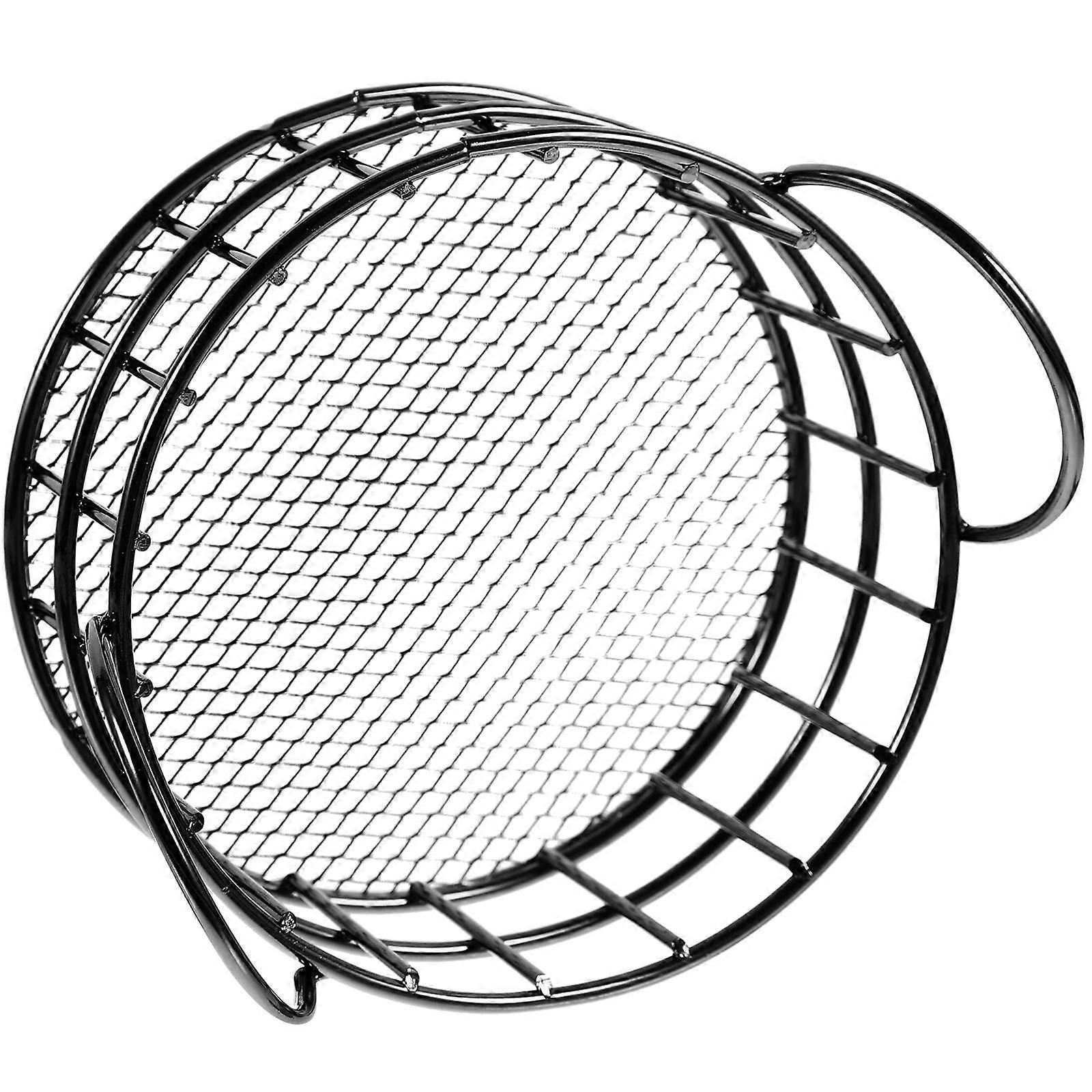 Metal Storage Basket Round Organizer for Desktop 2Pcs Black Iron