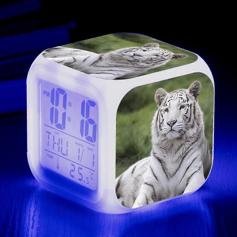 LED Alarm Clock with Tiger Pattern - Glowing Colorful Digital Desk Clock, Compatible with HTNL#944, Gift for Kids & Adults