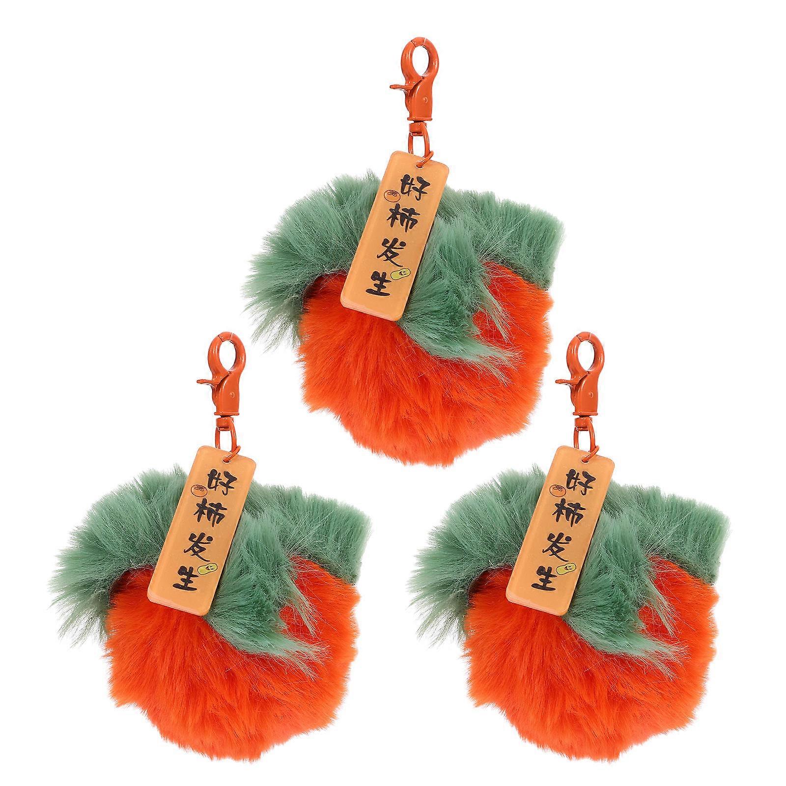 Fluffy Persimmon Keychain Pendant Bag Hanging Charm 3Pcs Orange