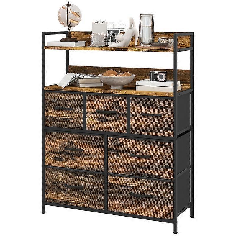 Rustic Brown 7-Drawer Fabric Dresser 2 Shelves Steel Frame Storage